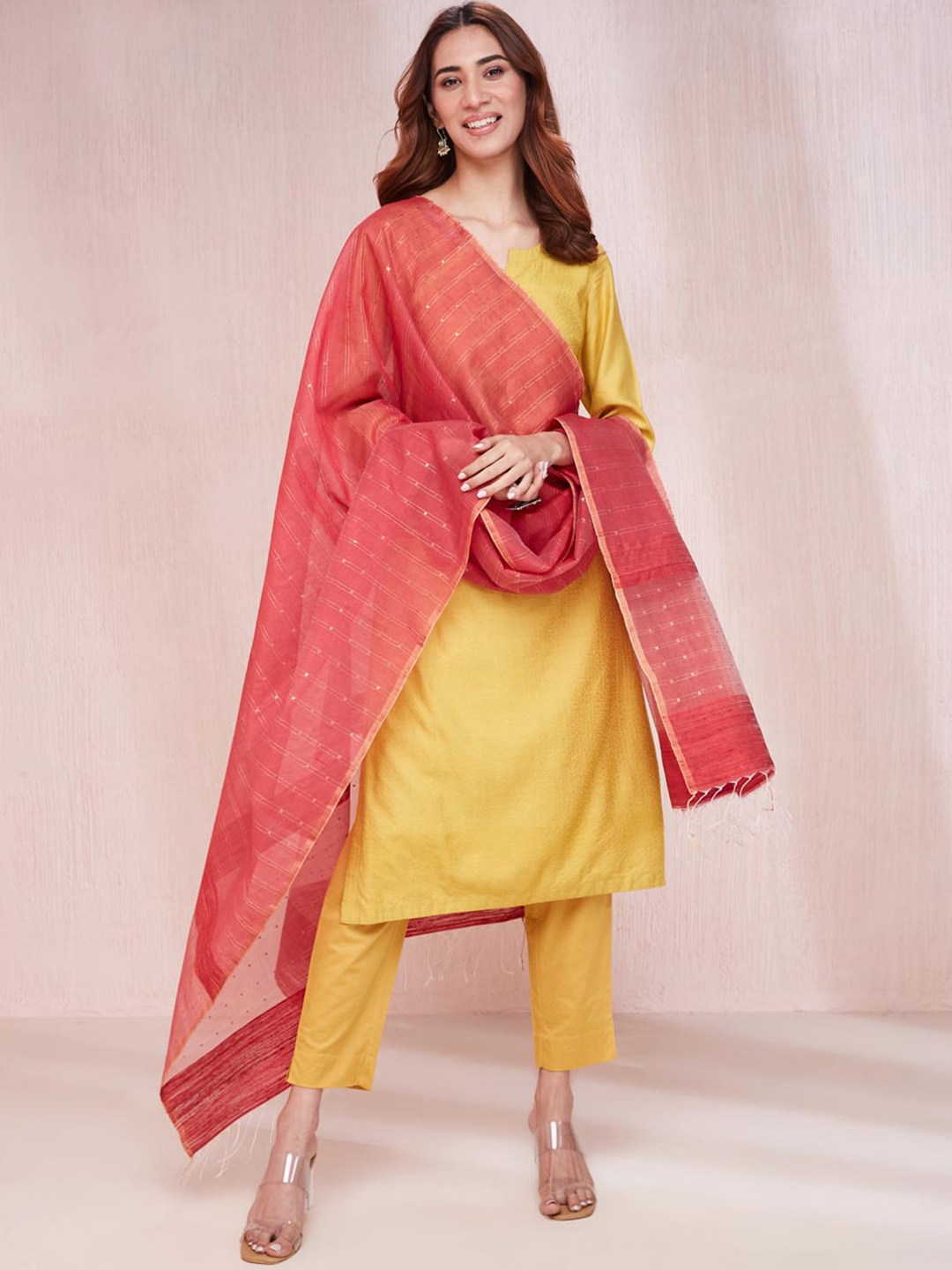 

Fabindia Woven Design Sequinned Cotton Silk Dupatta, Red