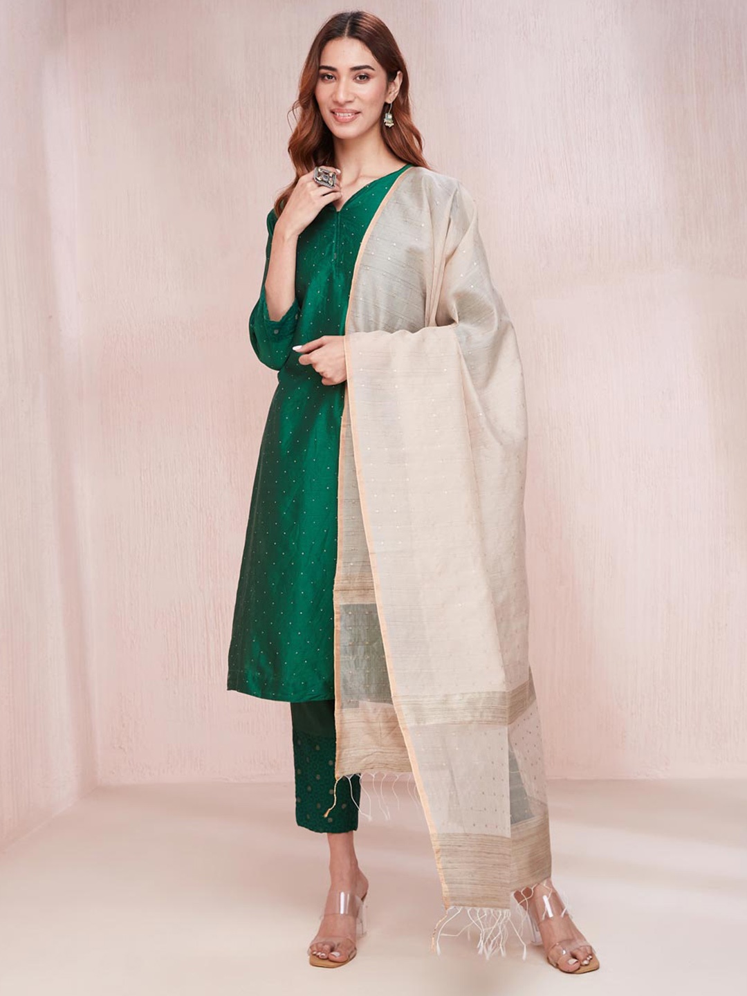 

Fabindia Woven Design Sequinned Cotton Silk Dupatta, Beige