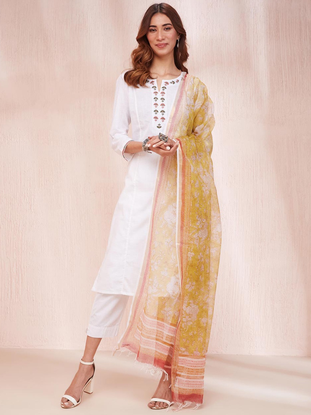 

Fabindia Cotton Silk Hand Block Printed Dupatta, Yellow