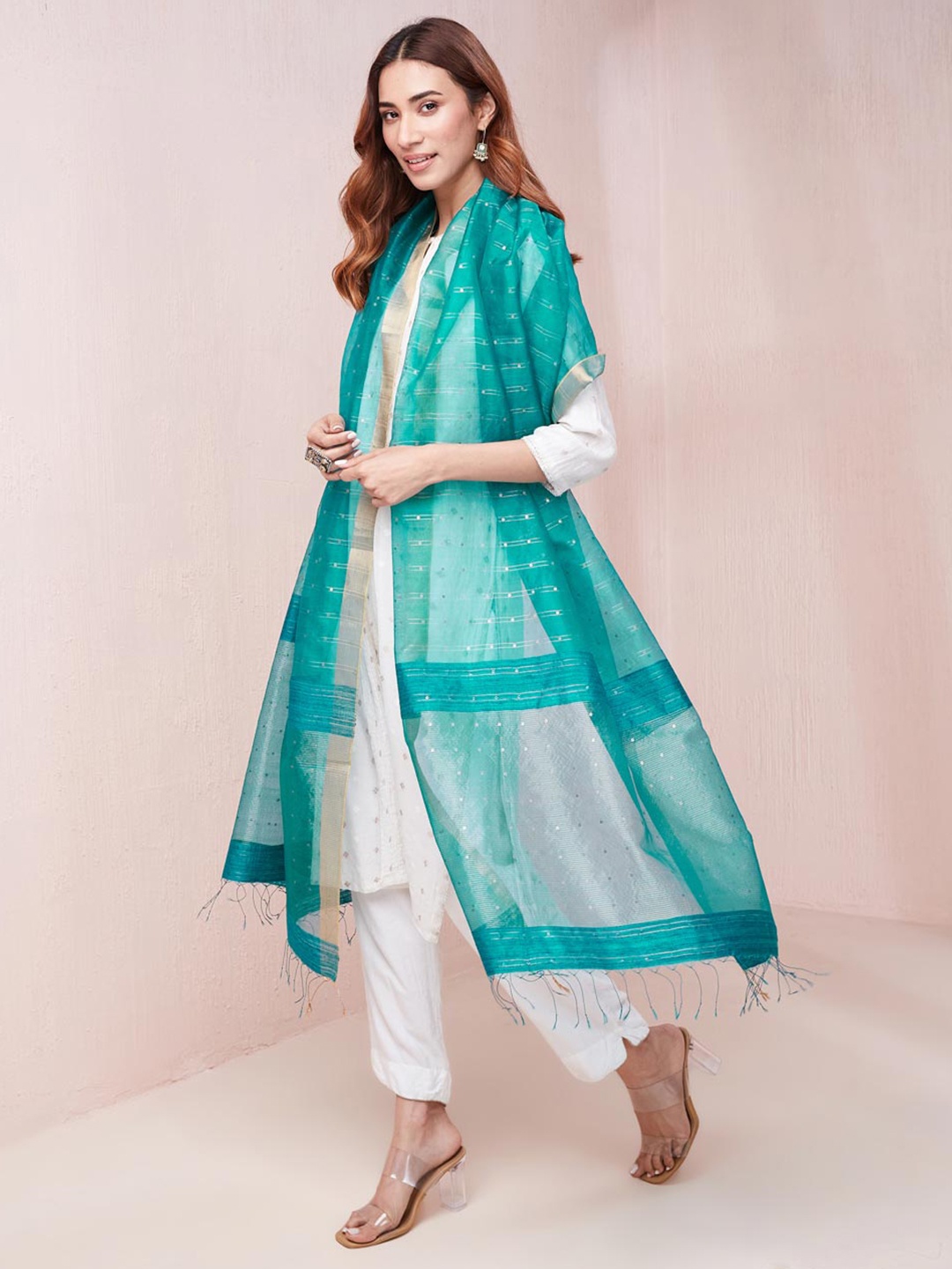 

Fabindia Woven Design Sequinned Dupatta, Blue