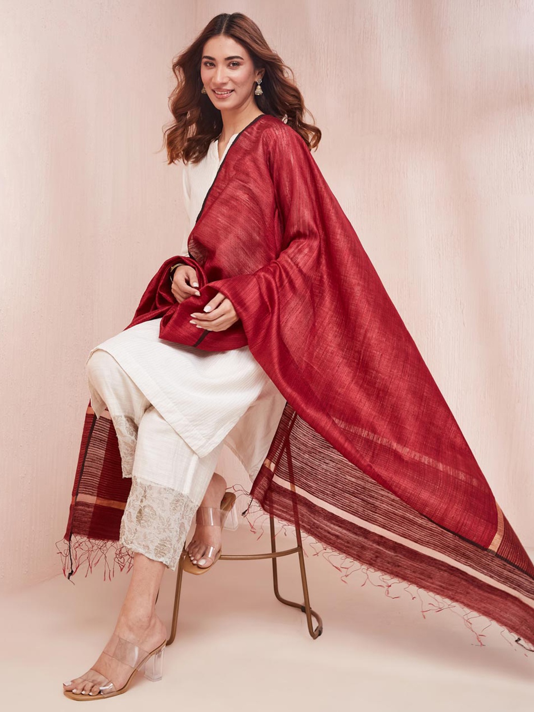 

Fabindia Silk Blend Dupatta, Red