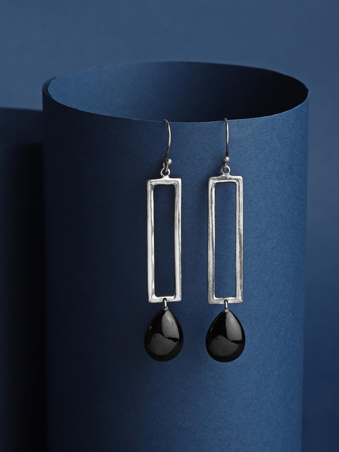 

Fabindia Silver Stone Studded Geometric Drop Earrings