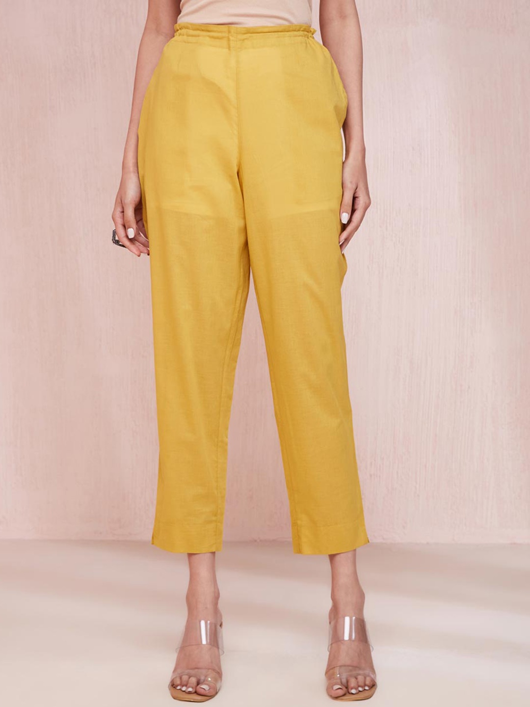 

Fabindia Women Cotton Cigarette Trousers, Mustard