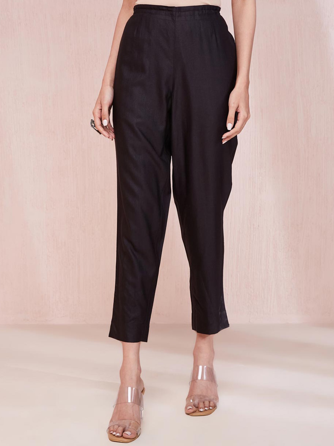 

Fabindia Women Mid-Rise Cigarette Trousers, Black