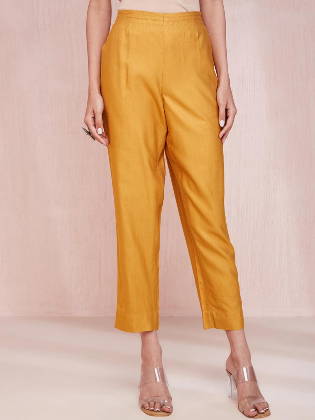 

Fabindia Women Mid-Rise Cigarette Trousers, Mustard