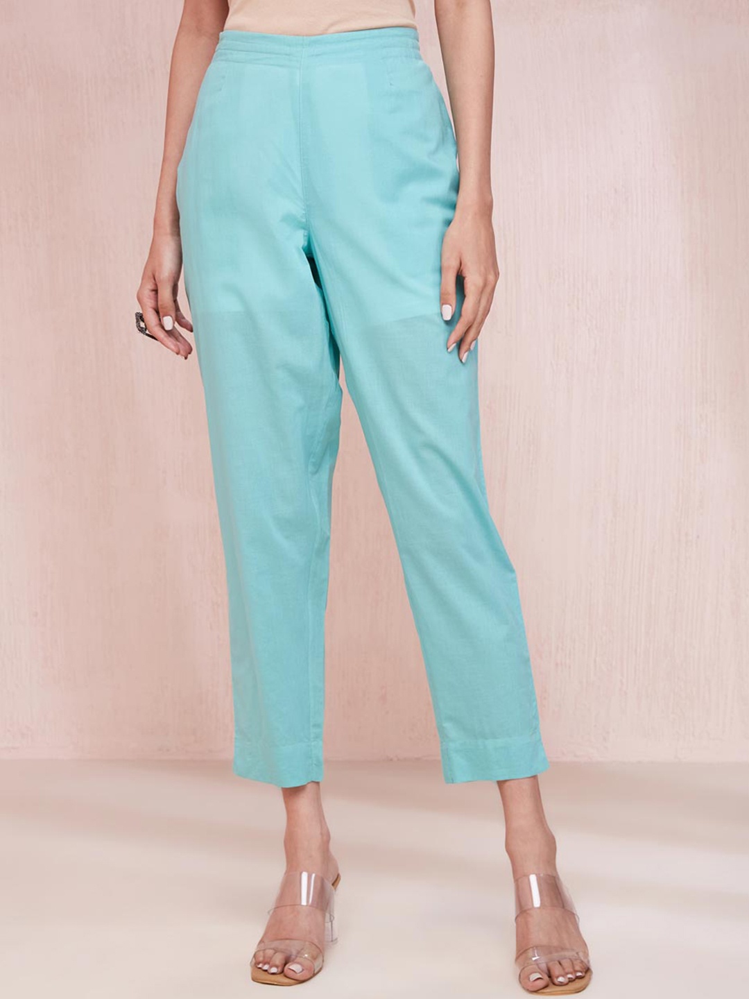 

Fabindia Women Mid Rise Cotton Cigarette Trousers, Blue