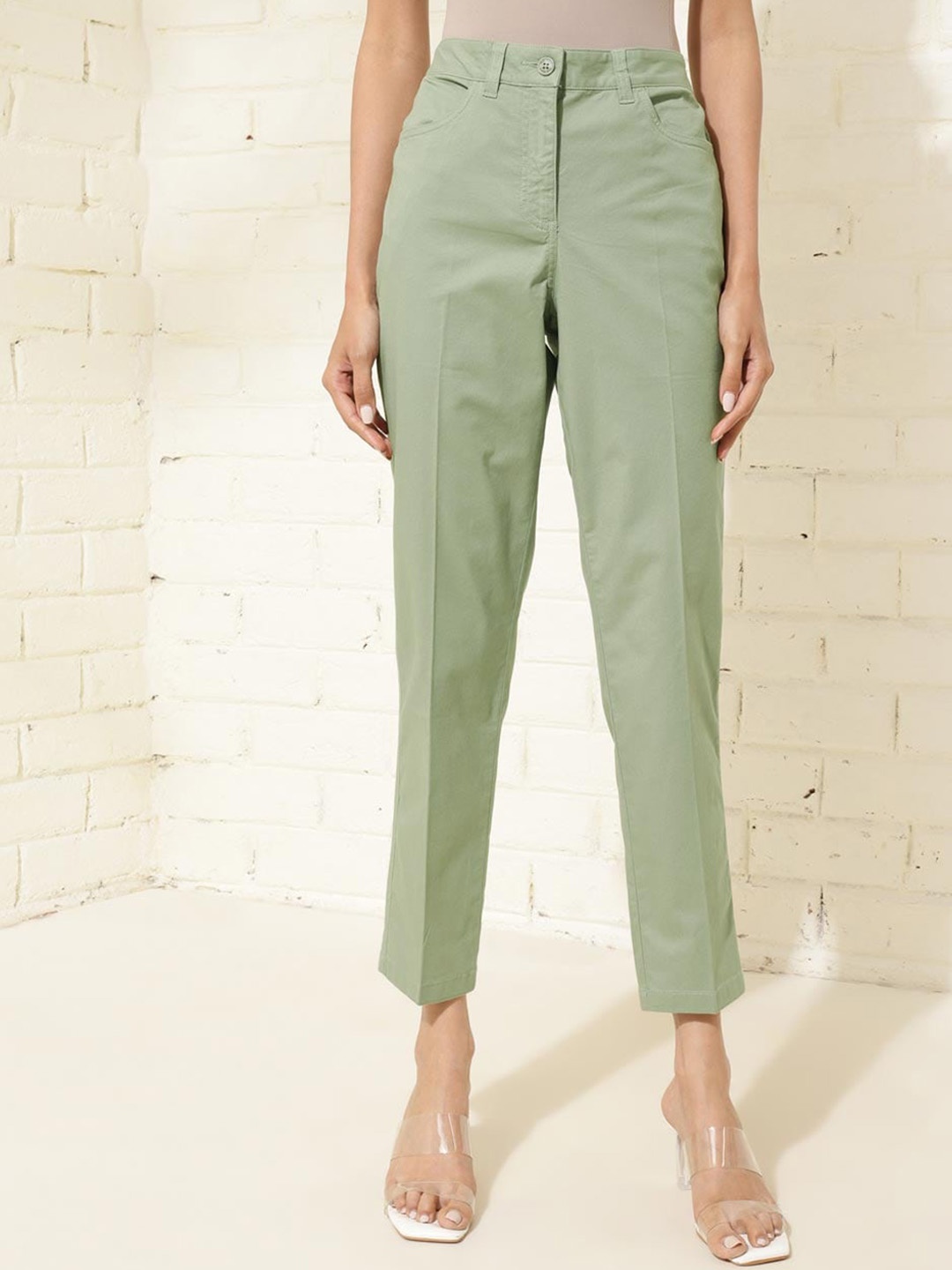 

Fabindia Women Slim Fit High-Rise Cotton Trouser, Green