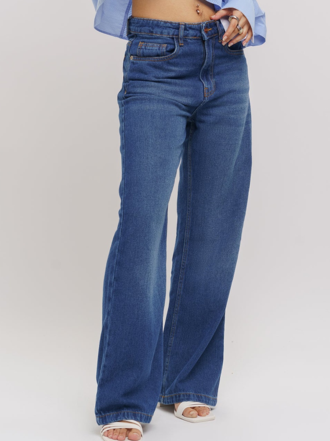 

FREAKINS Blue Women Wide Leg High-Rise Light Fade Jeans