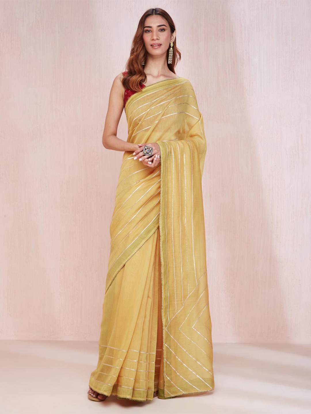

Fabindia Embellished Gotta Patti Silk Cotton Saree, Mustard