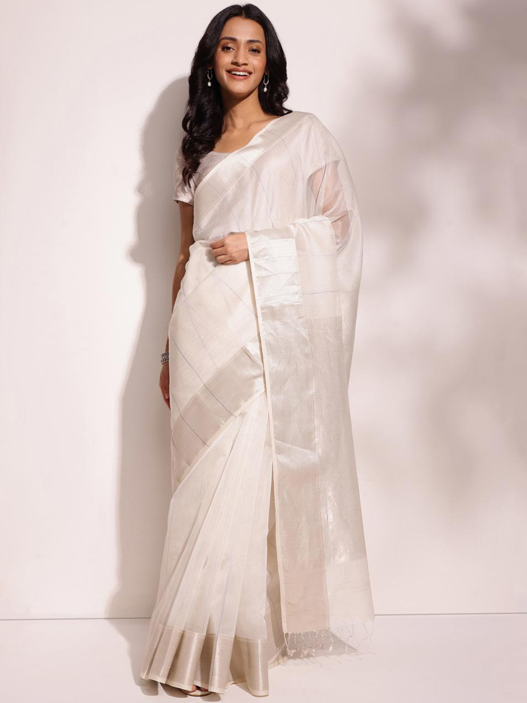 

Fabindia Woven Design Zari Silk Cotton Saree, Off white