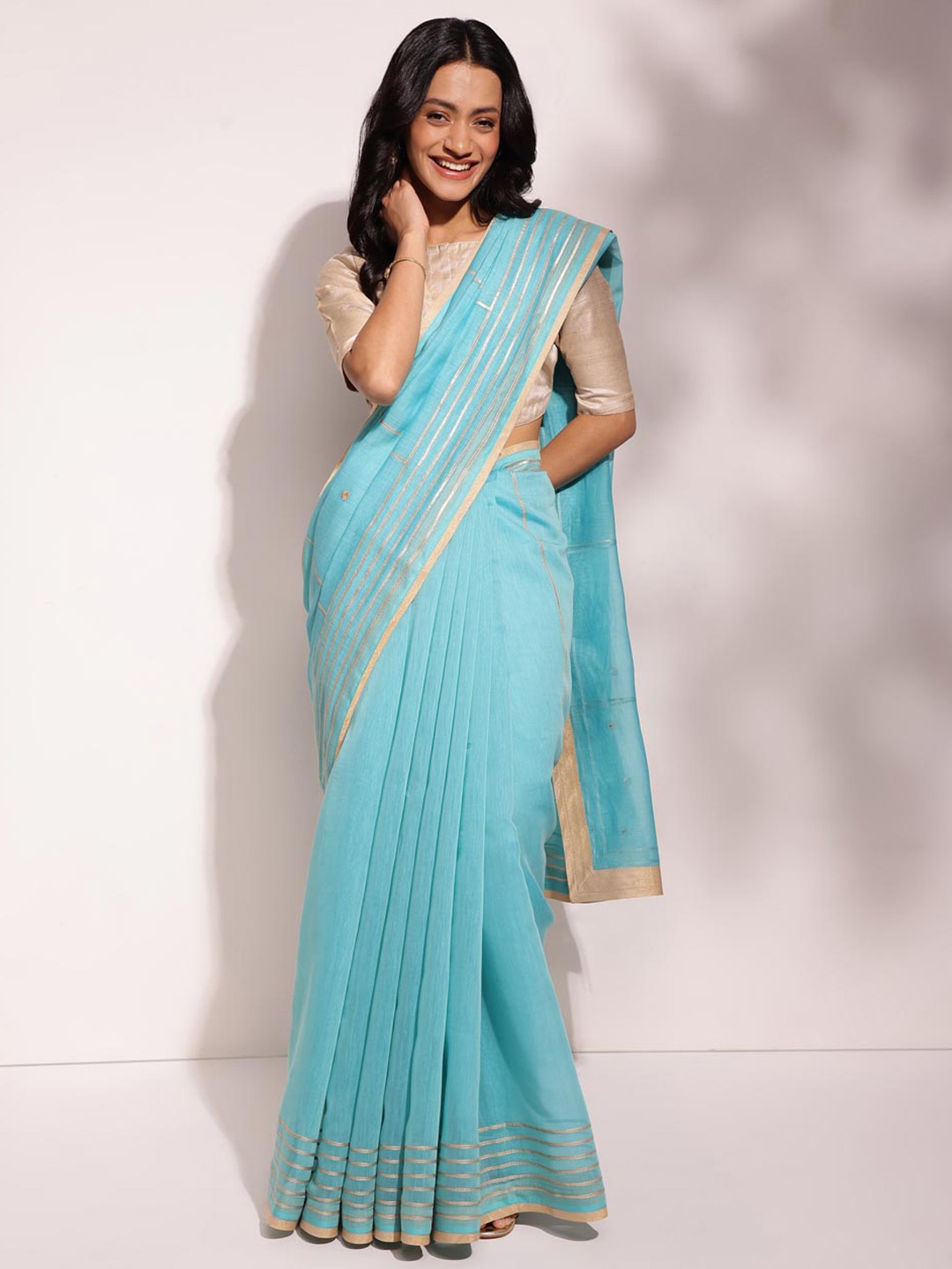 

Fabindia Gotta Patti Silk Cotton Saree, Blue
