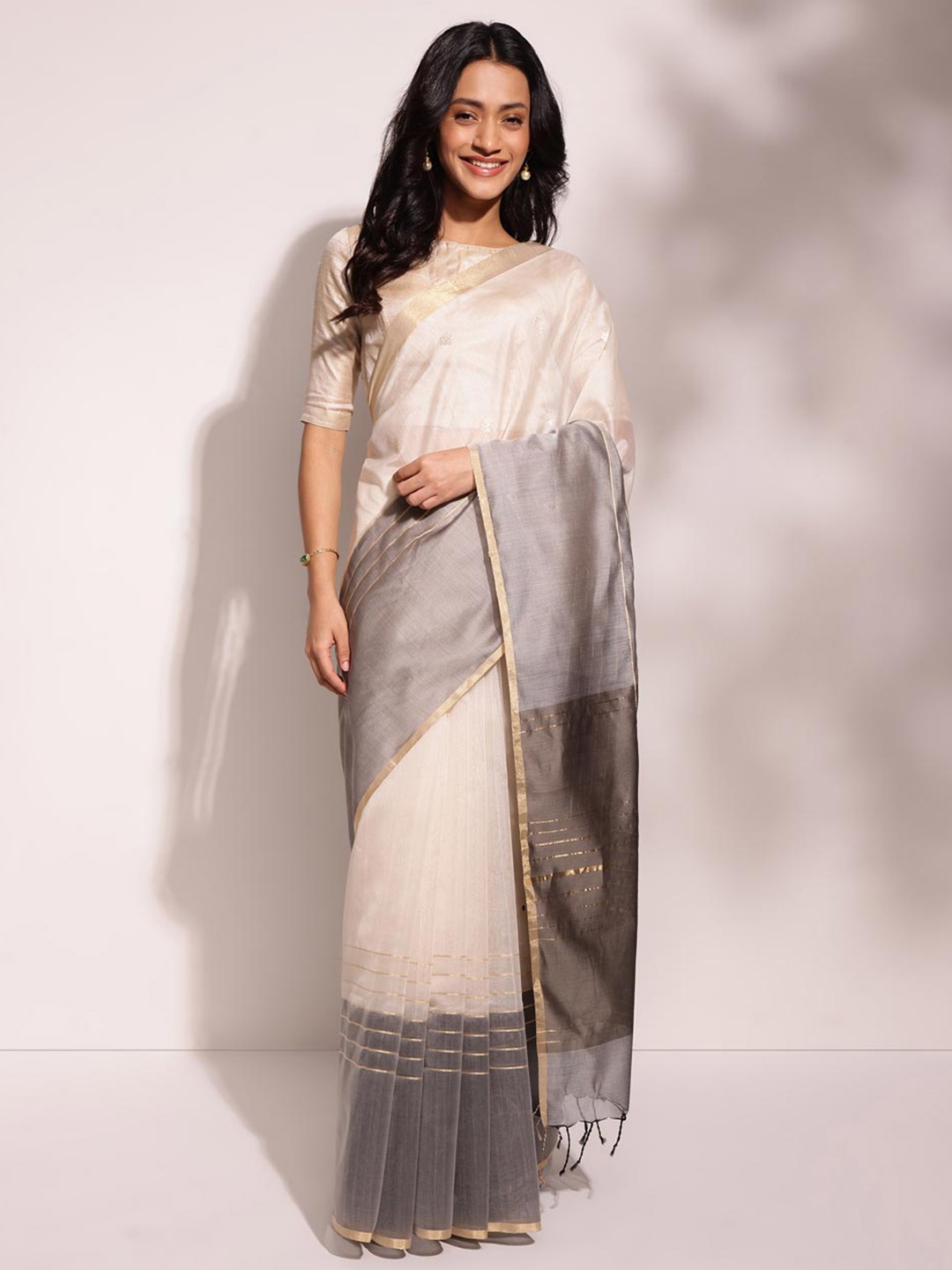 

Fabindia Woven Design Zari Saree, Beige