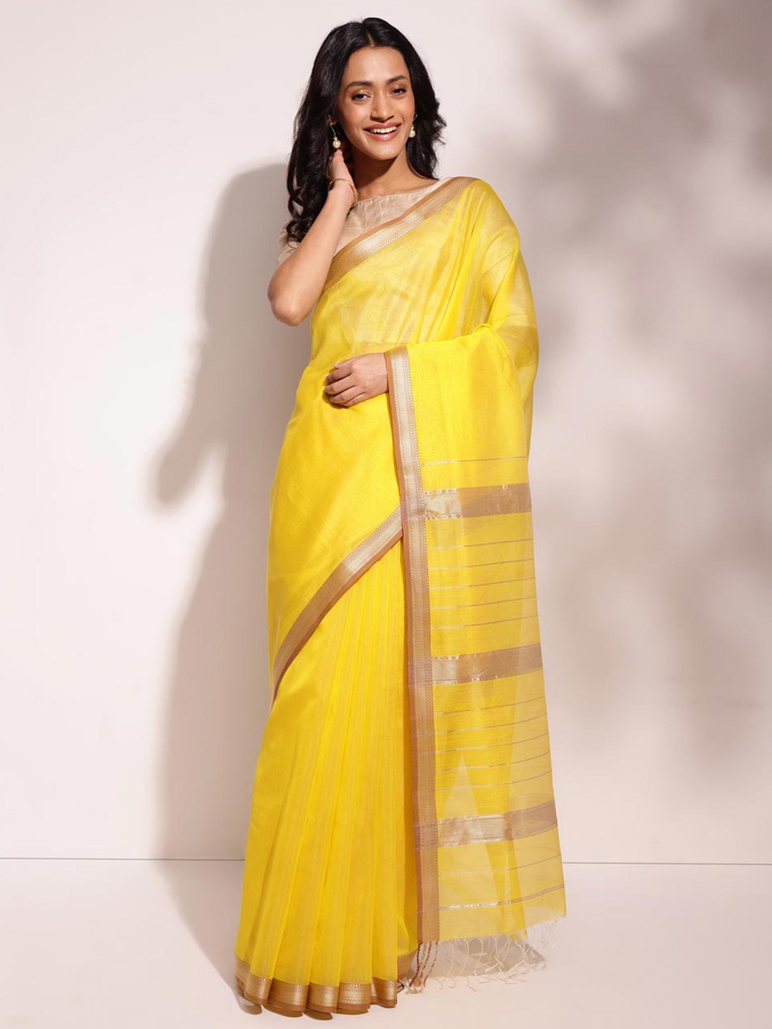 

Fabindia Woven Design Zari Saree, Yellow