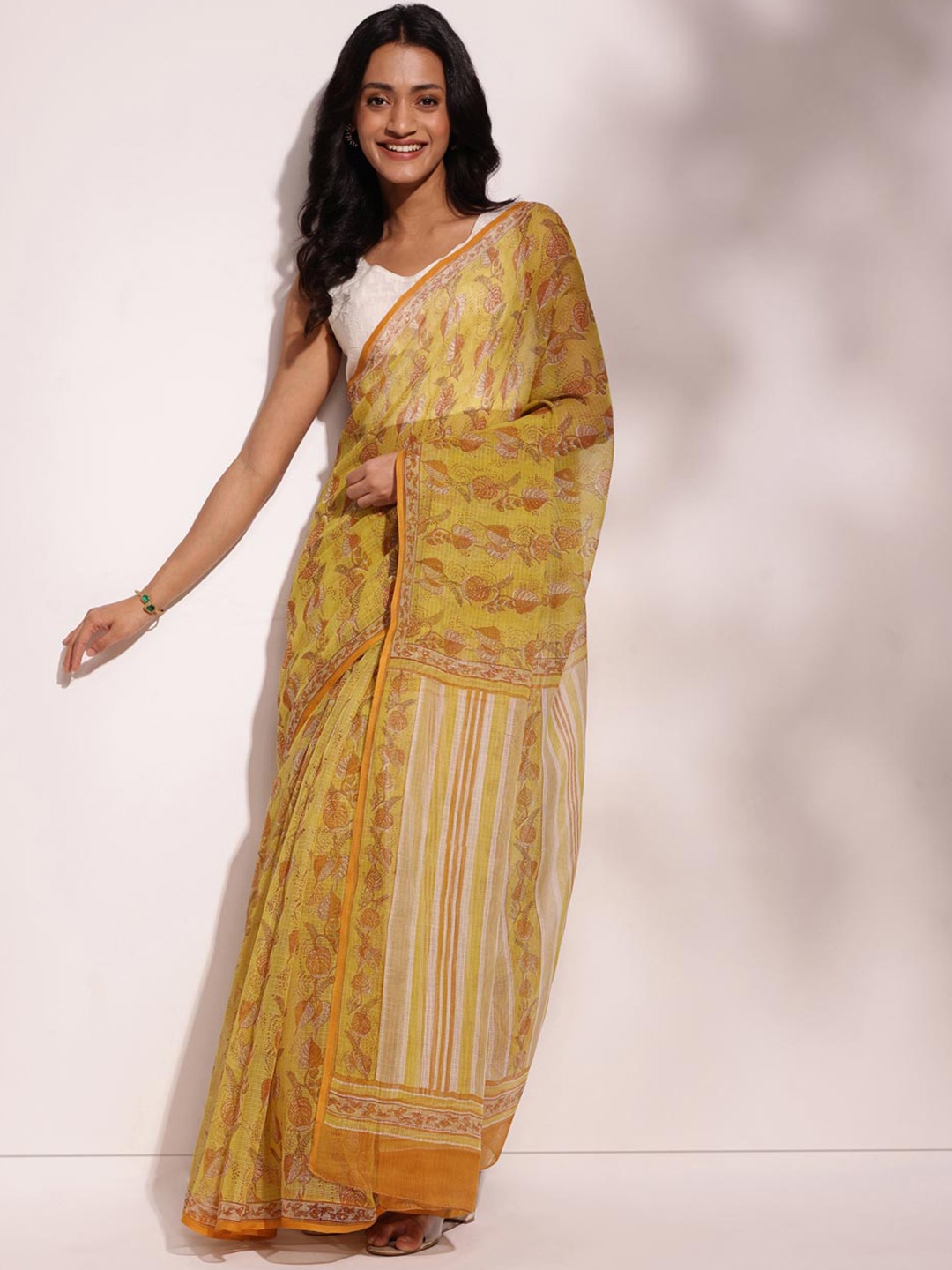 

Fabindia Floral Printed Saree, Mustard