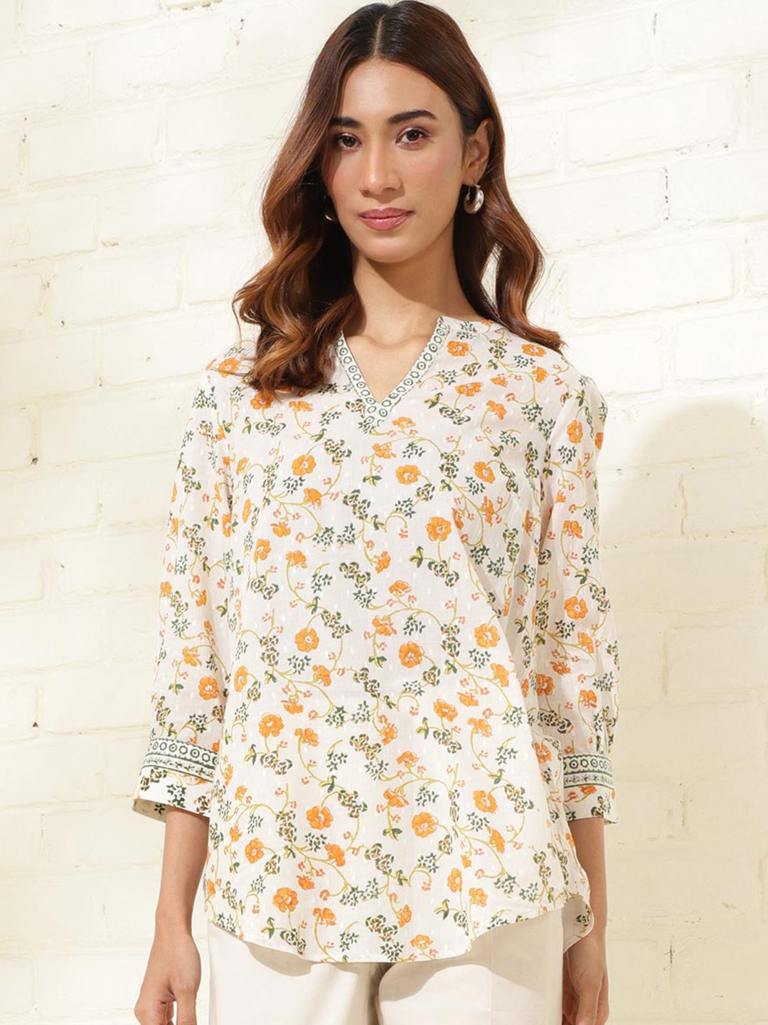 

Fabindia Floral Printed Cotton Tunic, White