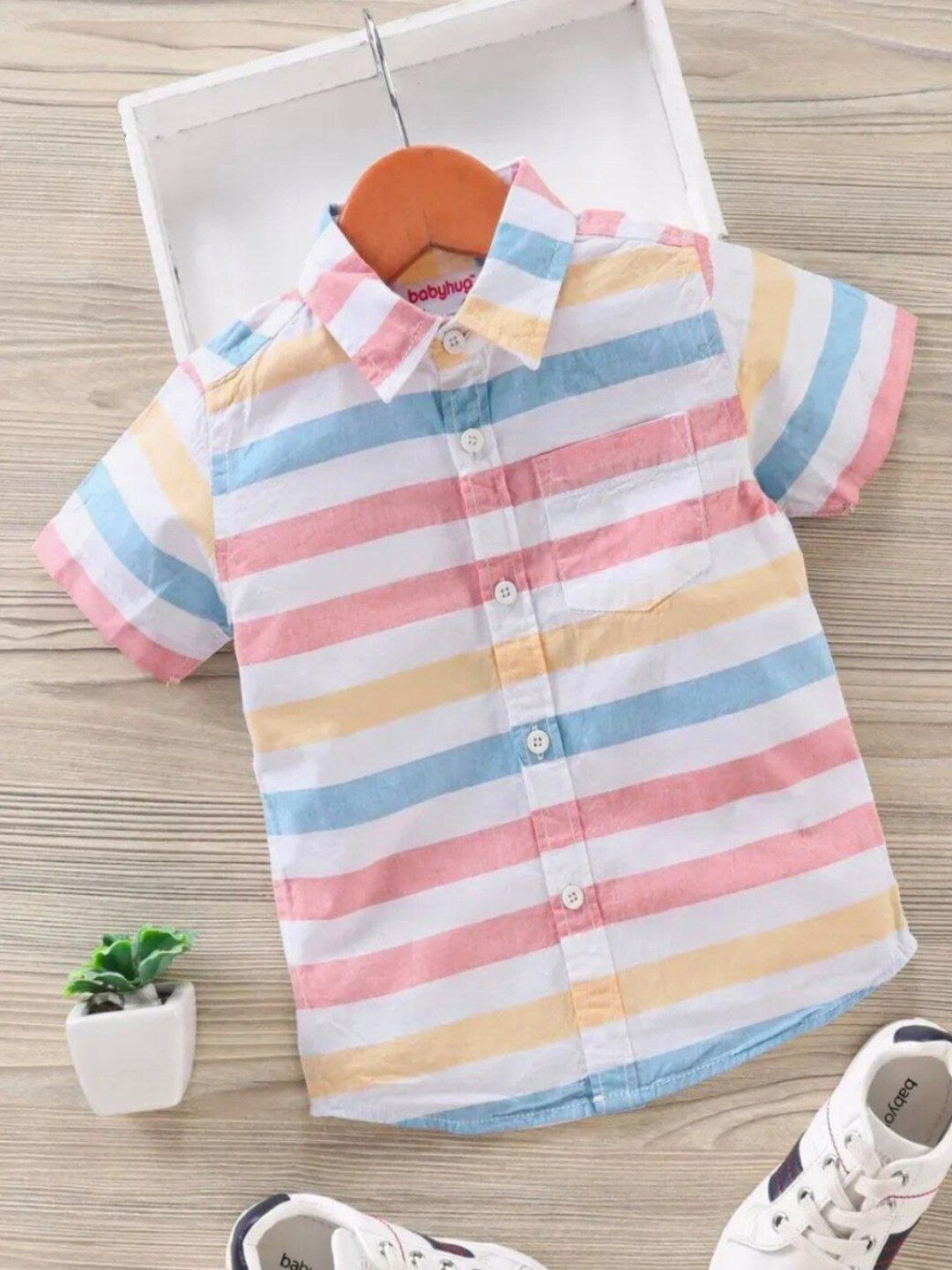 

Bought First Boys Classic Spread Collar Striped Party Shirt, White