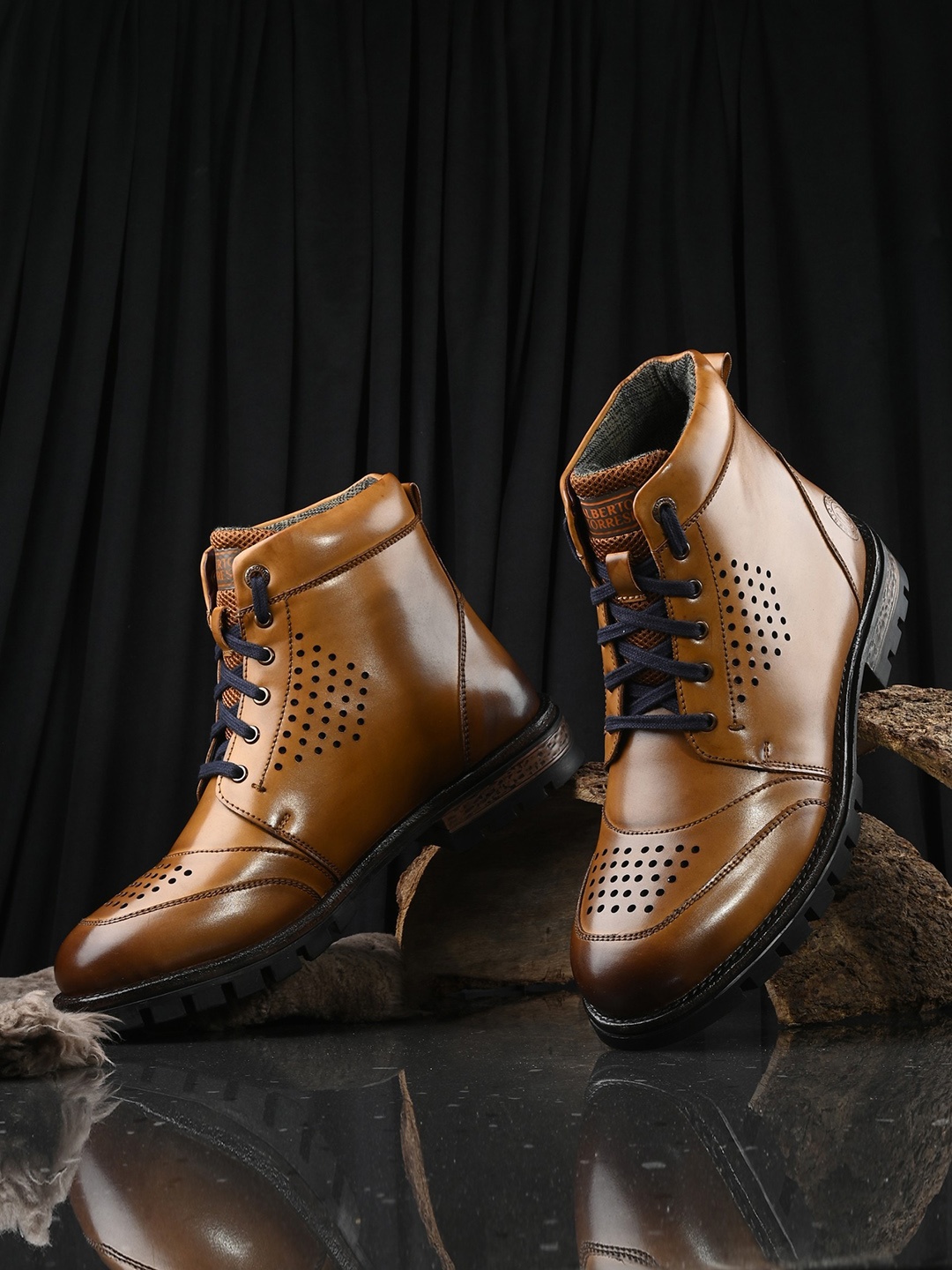 

Alberto Torresi Men Casual Block-Heeled Ankle High Lace Up Regular Boots, Tan