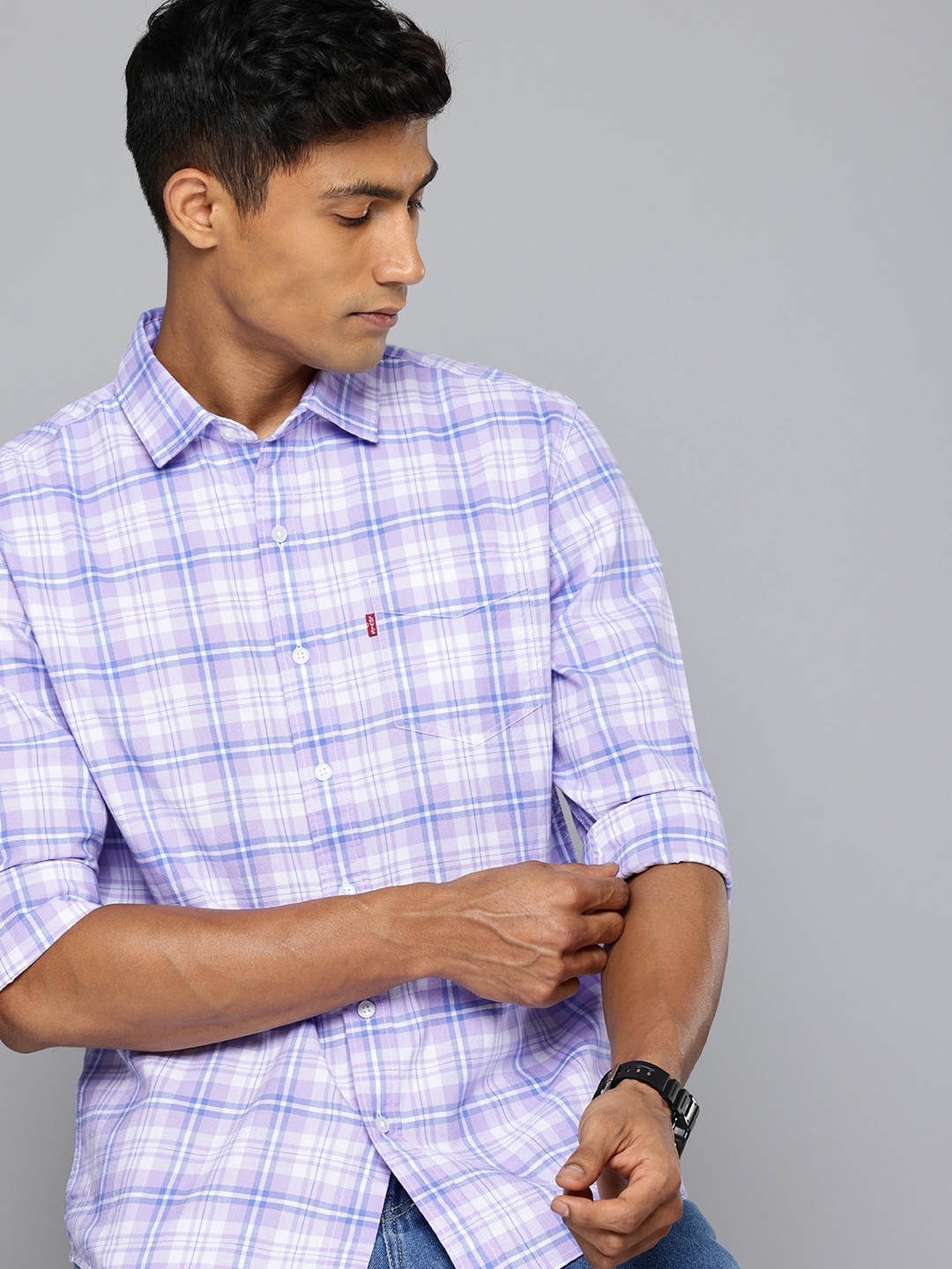 

Levis Slim Fit Checked Pure Cotton Casual Shirt, White