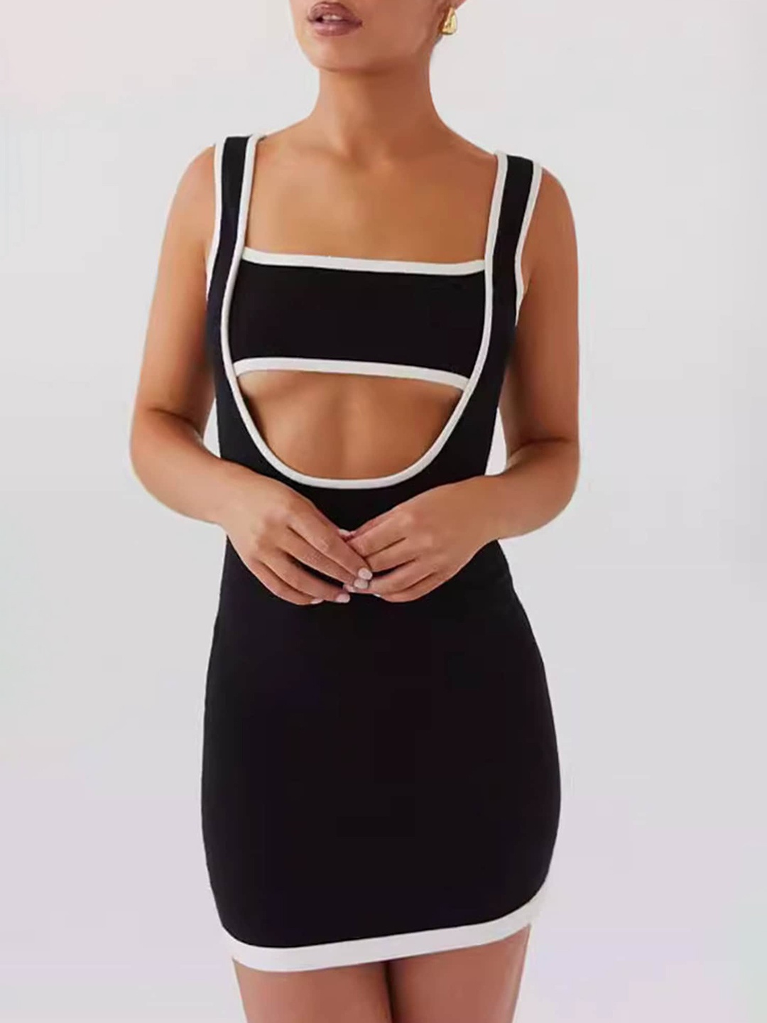 

LULU & SKY Shoulder Strap Square Neck Cut Out Bodycon Mini Dress, Black