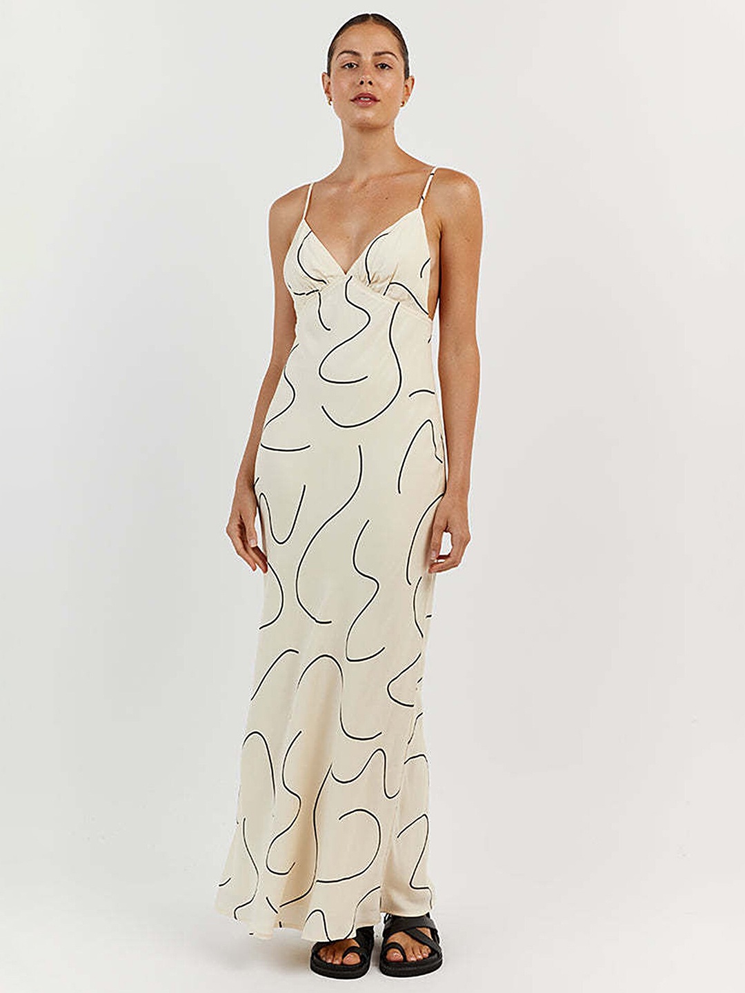 

LULU & SKY Geometric Print Maxi Dress, Beige