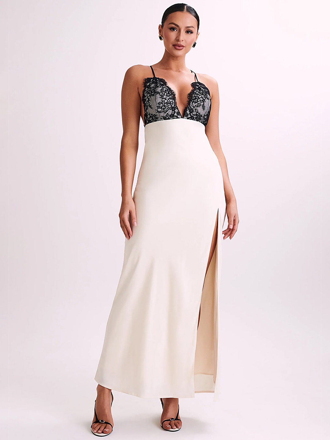 

LULU & SKY Halter Strap Backless Maxi Dress, White