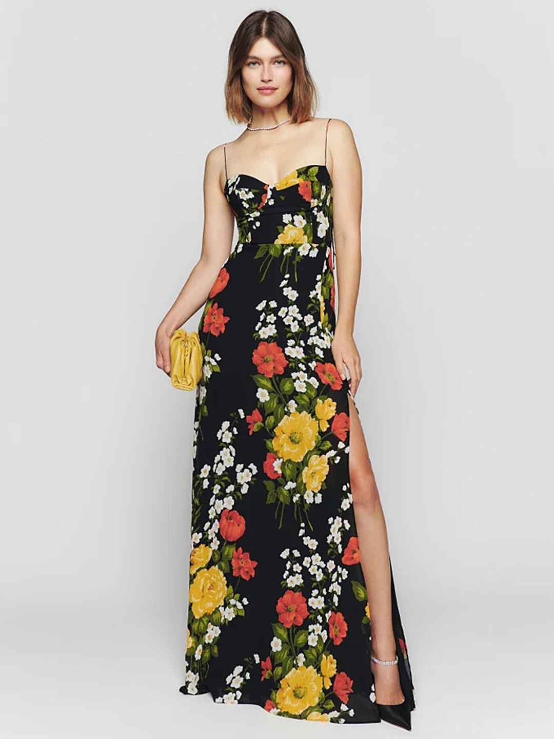 

LULU & SKY Floral Printed Sweetheart Neck Maxi Casual Dress, Black