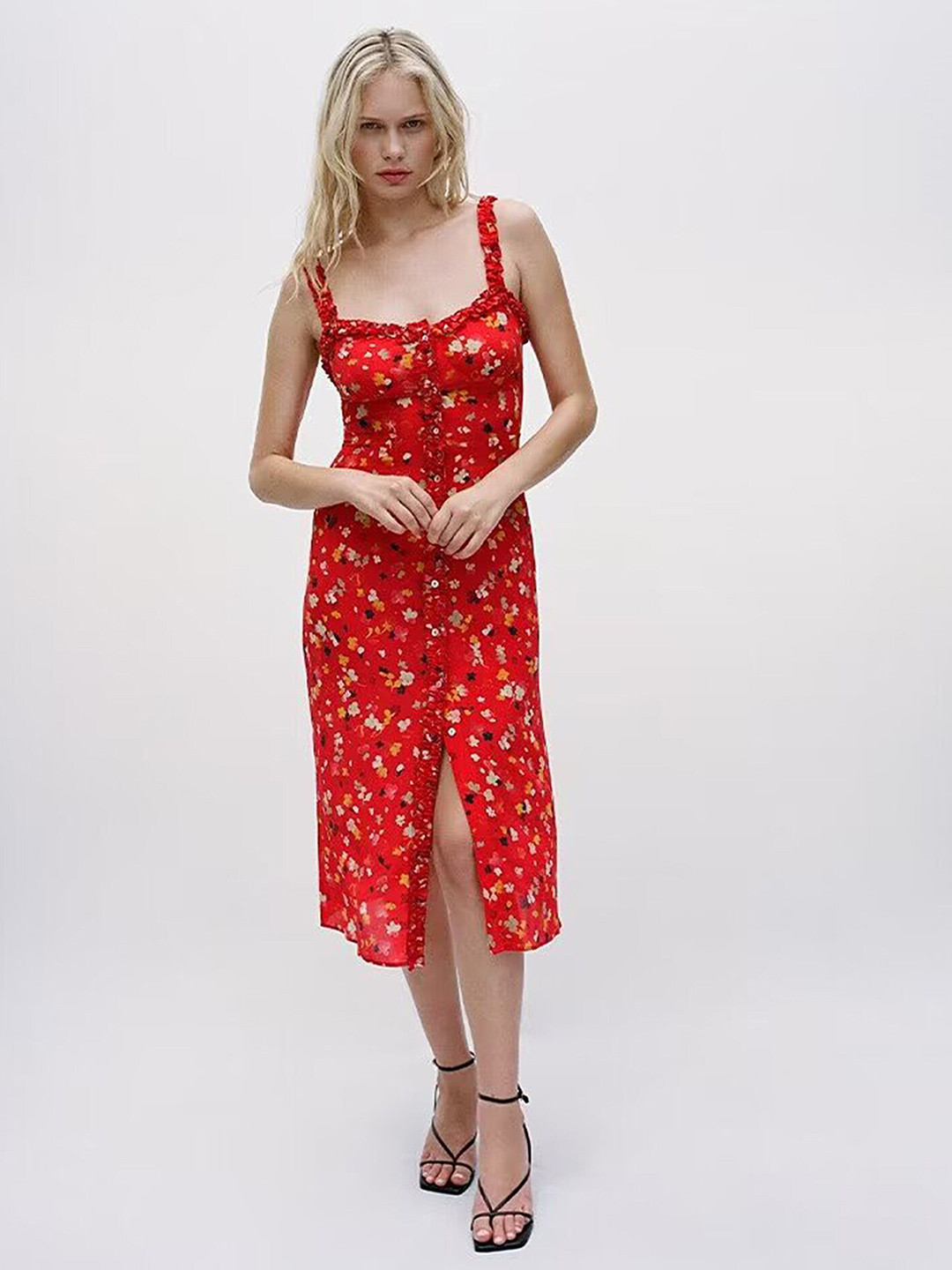 

LULU & SKY Floral Printed A-Line Midi Dress, Red