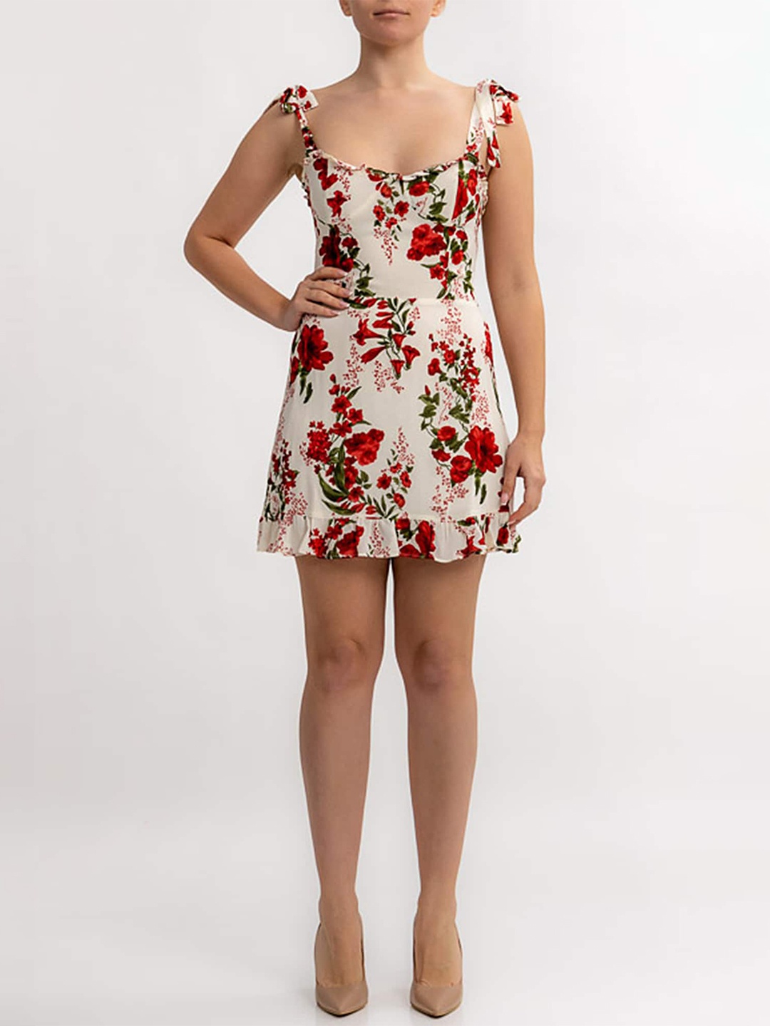 

LULU & SKY Shoulder Straps Sleeveless Fit and Flare Dress, Beige