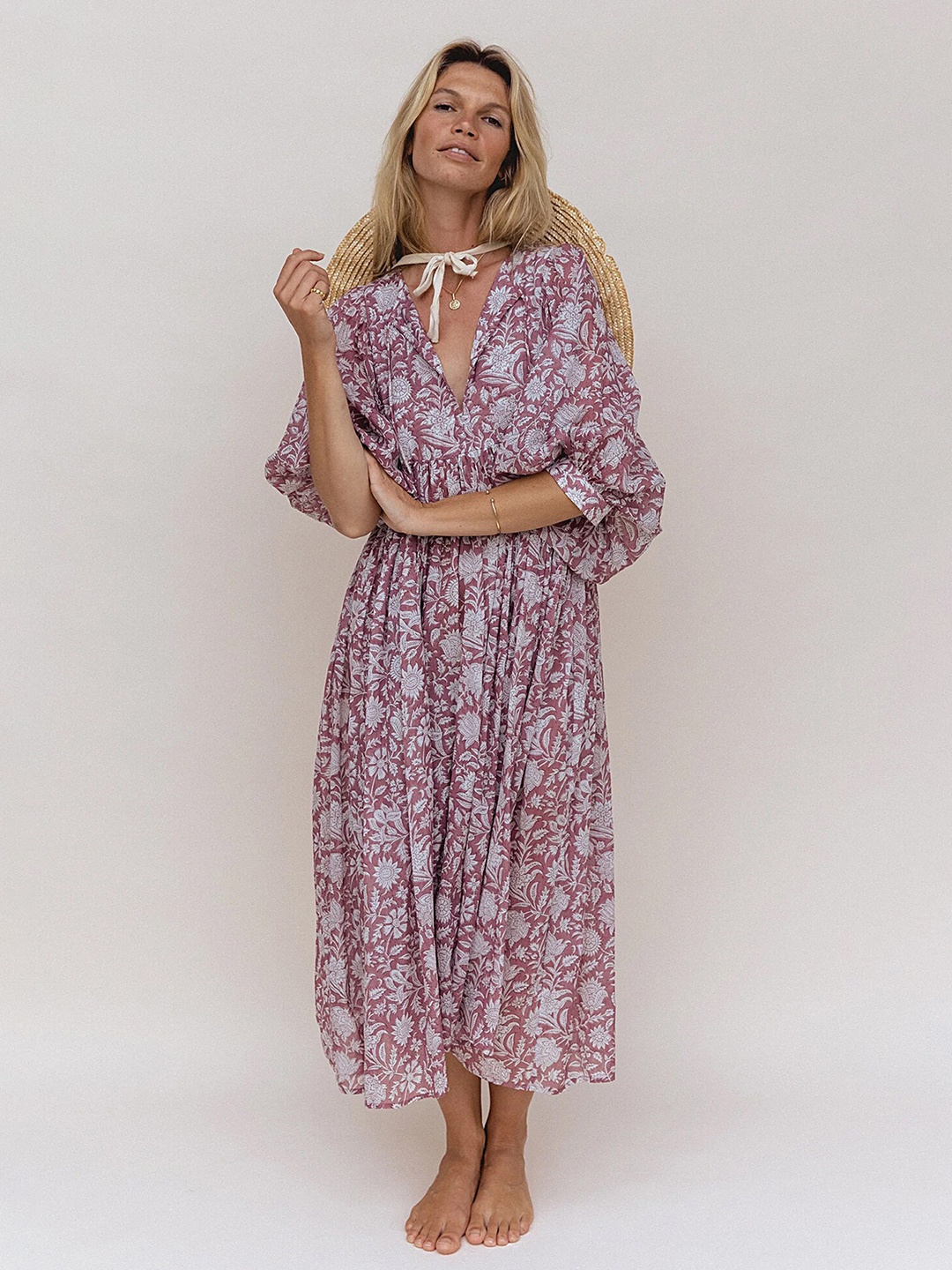 

LULU & SKY Floral Printed Keyhole Neck Maxi Dress, Pink