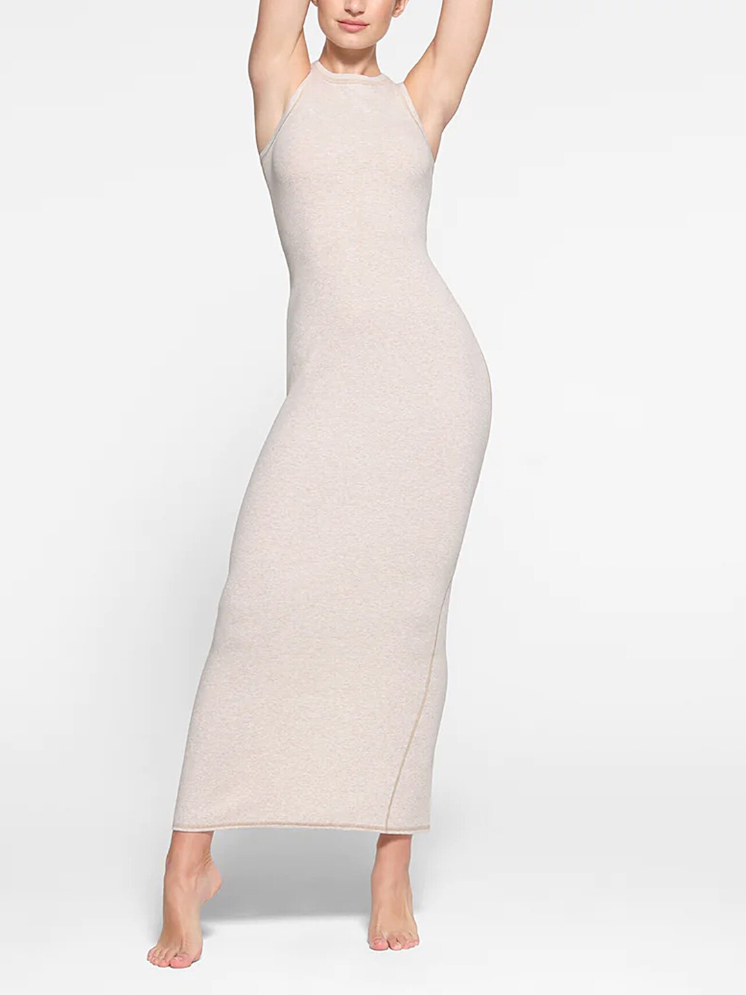 

LULU & SKY Round Neck Sleeveless Maxi Dress, Beige