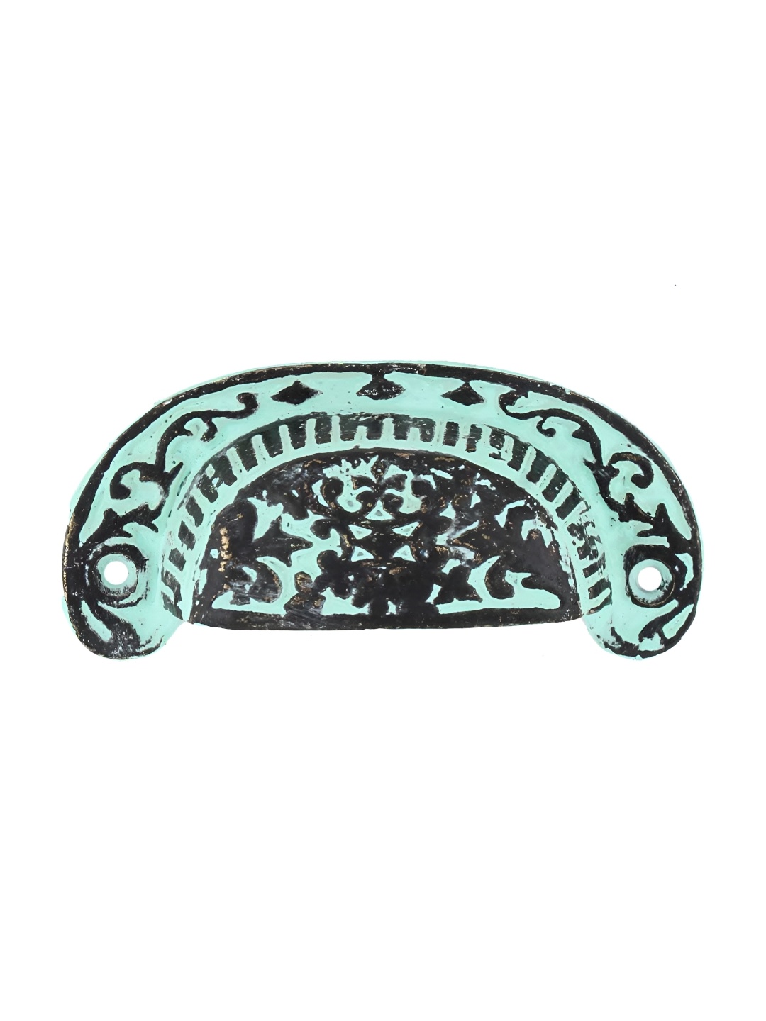 

Indianshelf Green & Black Distressed Floral D Pull Door Handle