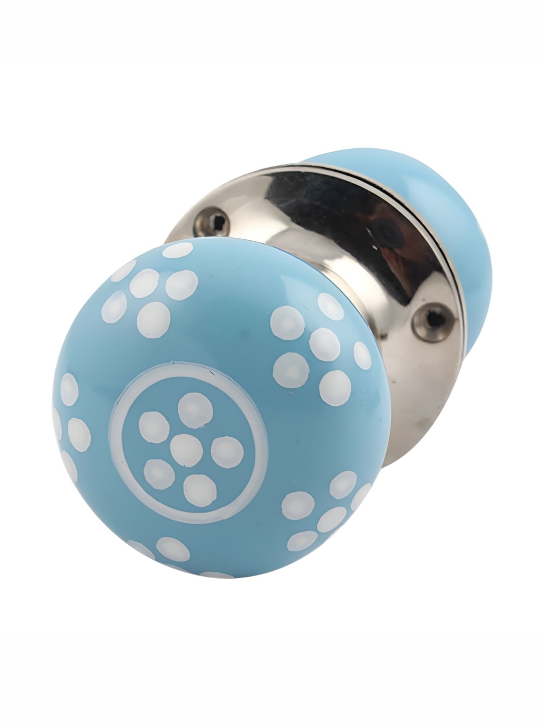 

Indianshelf White & Turquoise Blue Polka Dot Printed Ceramic knob