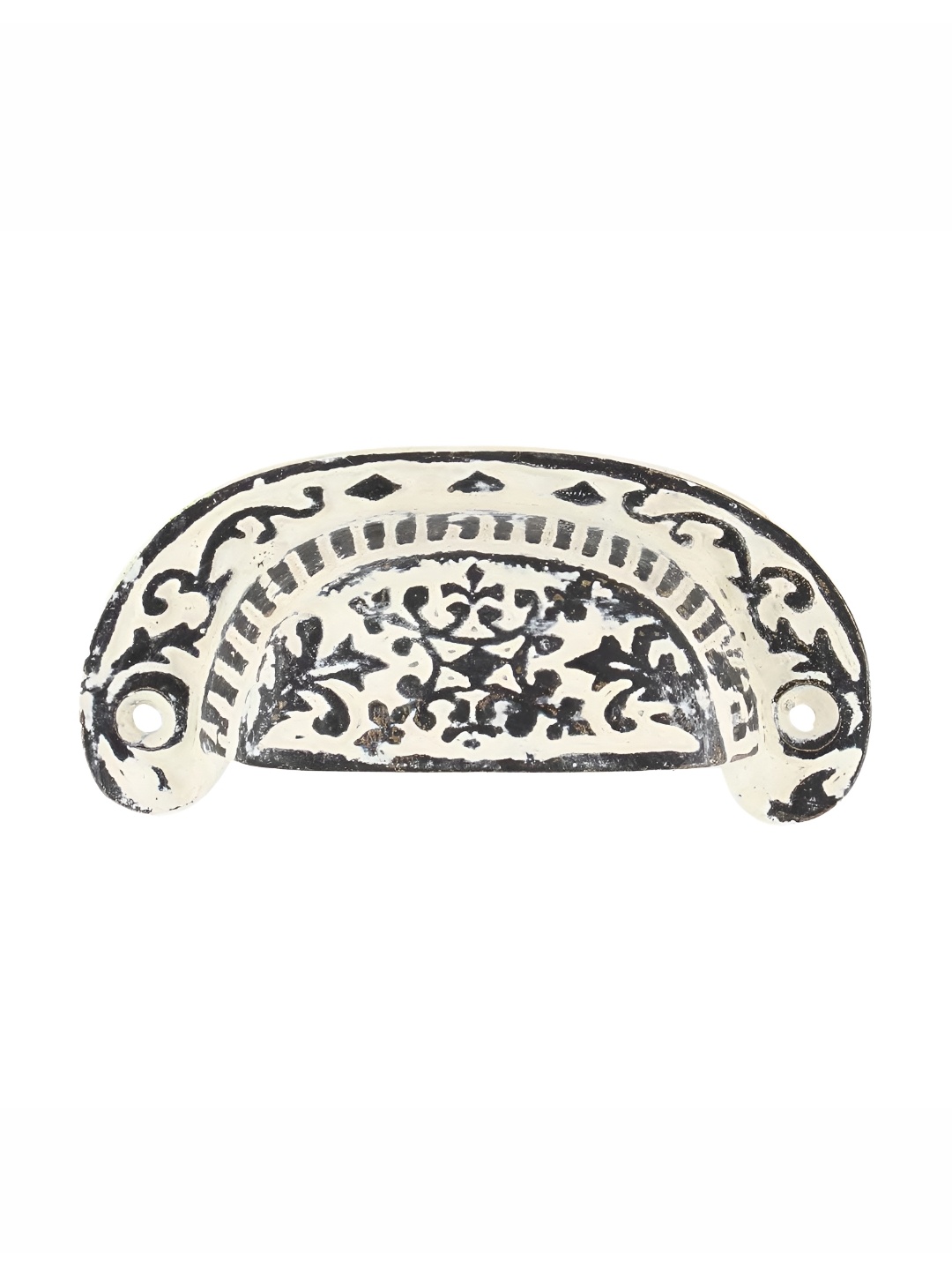 

Indianshelf Cream & Black Distressed Floral D Pull Door Handle