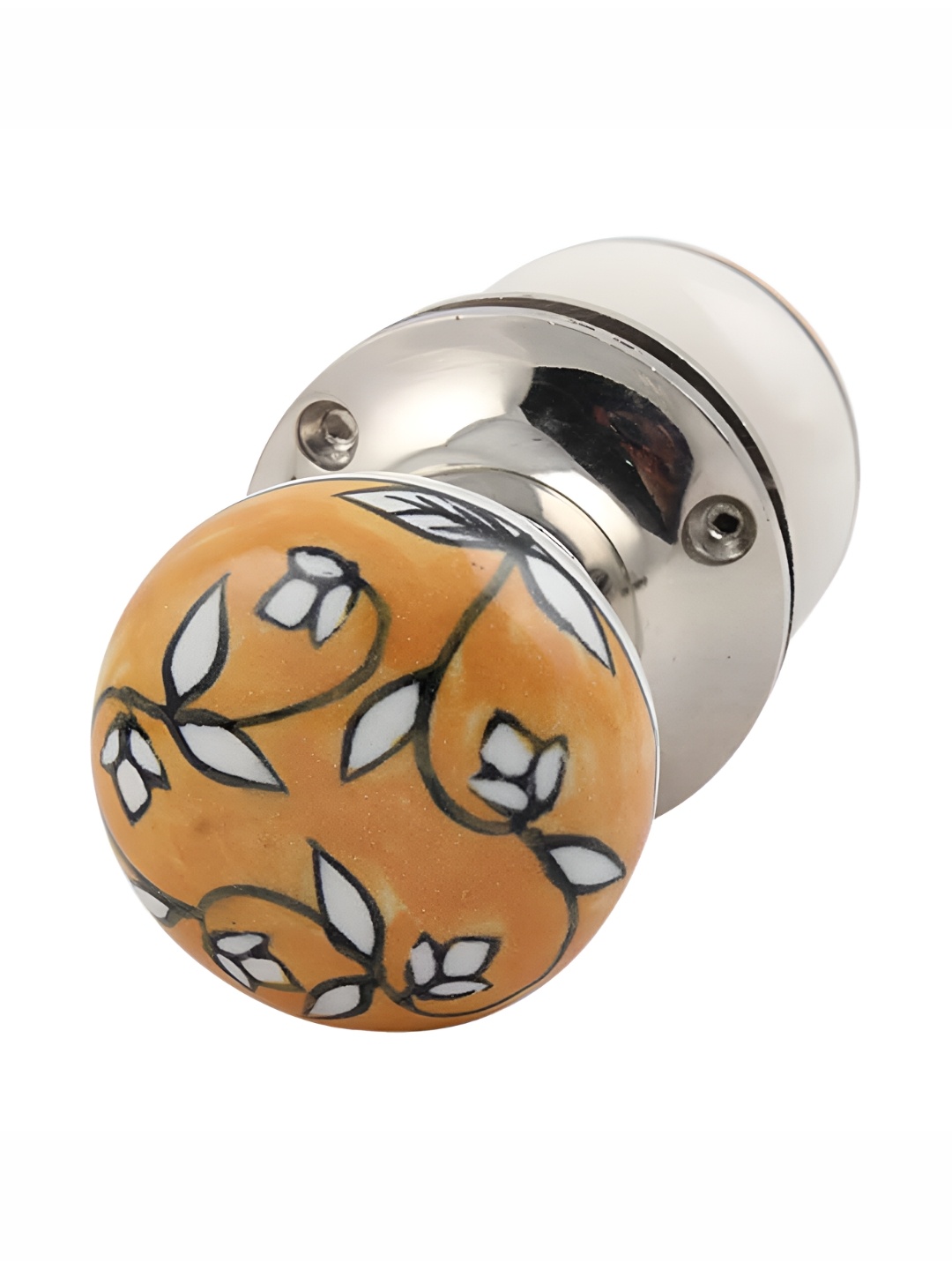 

Indianshelf Mustard Yellow & White Leaf Printed Door Handle