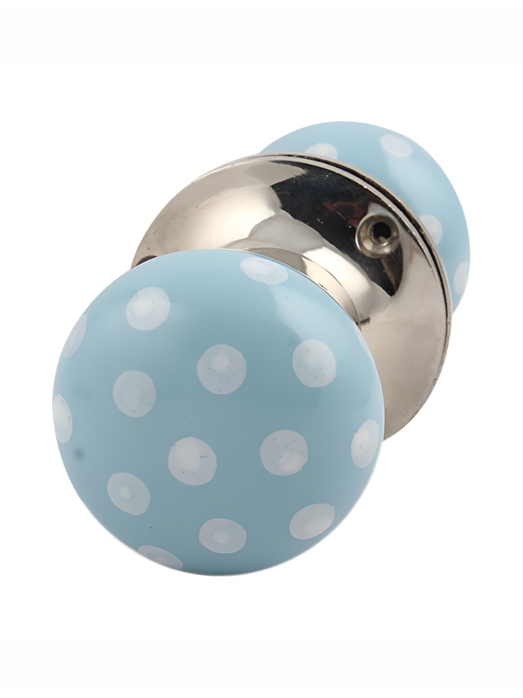 

Indianshelf White & Turquoise Blue Metal Polka Dot Printed Ceramic knob