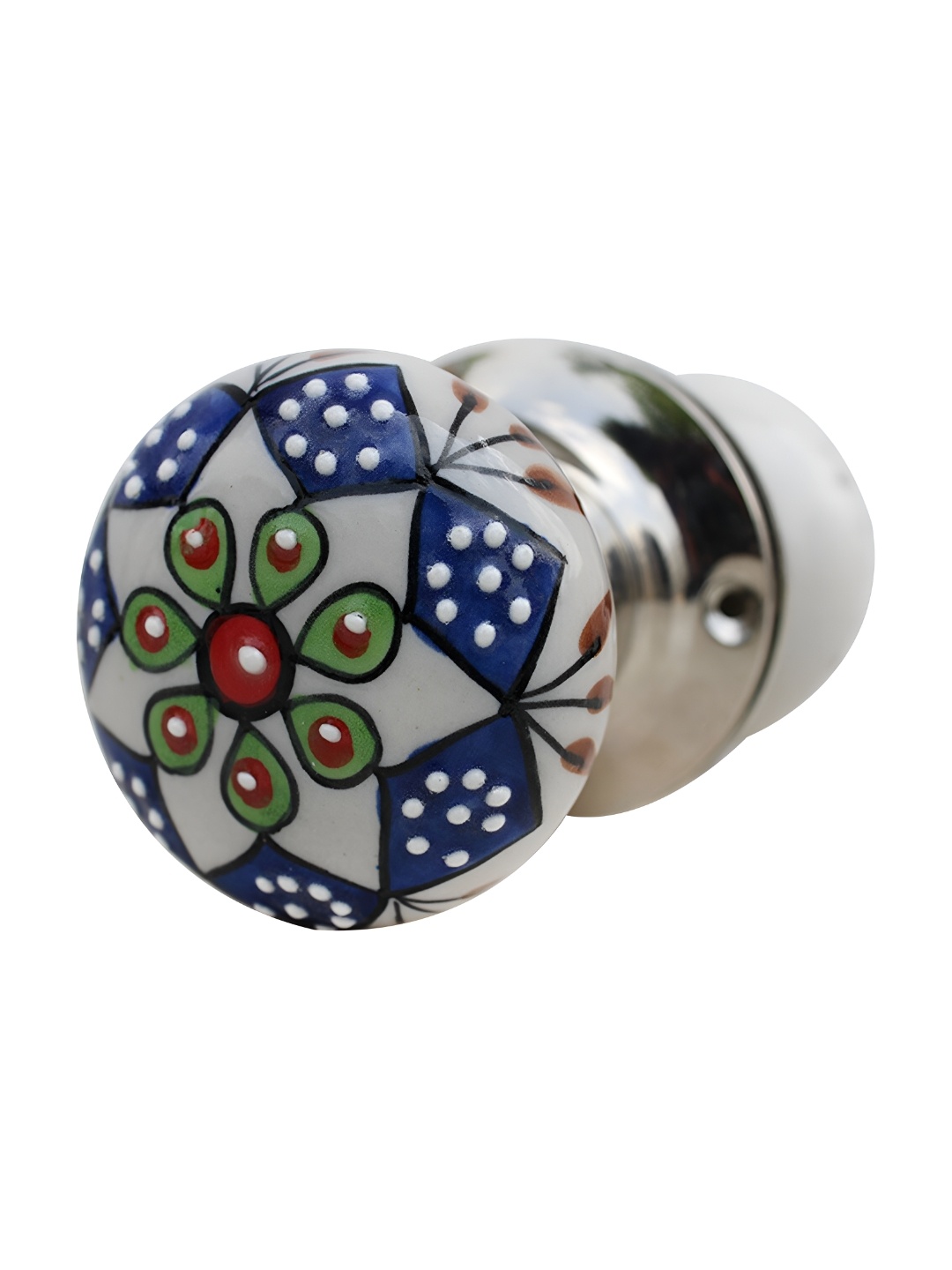

Indianshelf Cream Coloured & Blue Flower Printed Door Handle