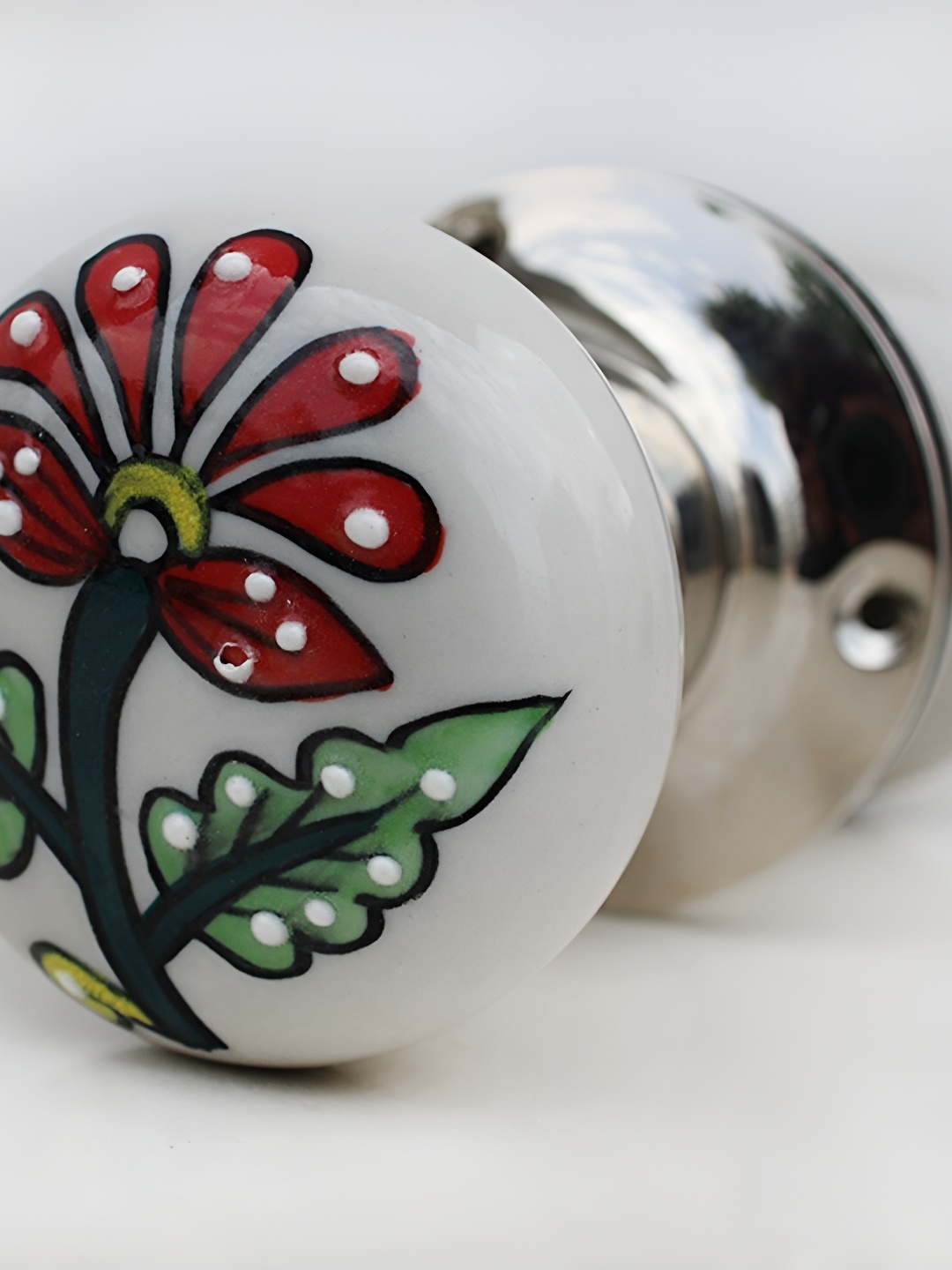 

Indianshelf Cream Coloured Flower Printed Mortice Door Handles