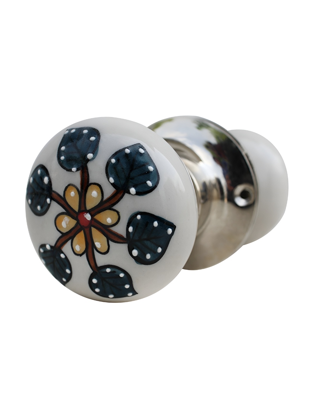 

Indianshelf Cream Coloured & Green Metallic Flower Printed Door Handle