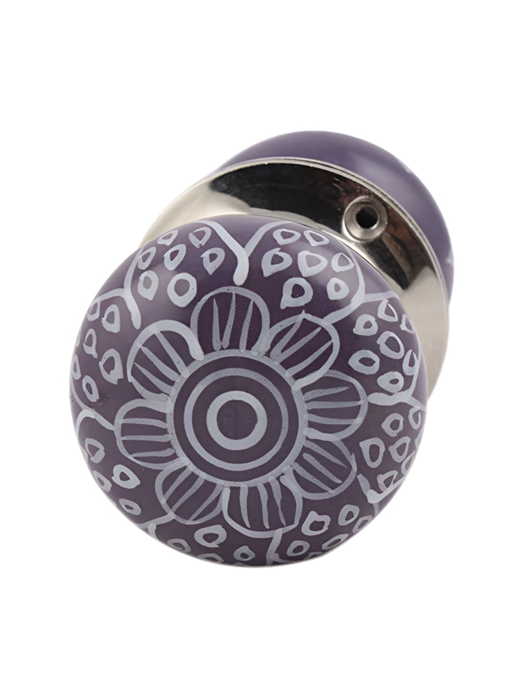 

Indianshelf White & Purple Flower Printed Ceramic knob