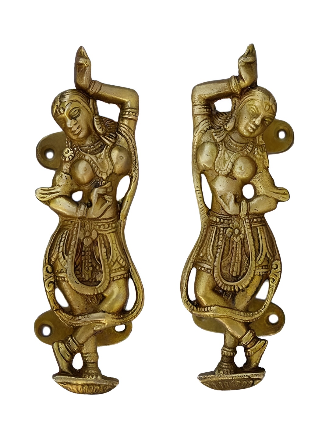 

Indianshelf Gold toned 2 Pieces Brass Dancing Lady Door Handles