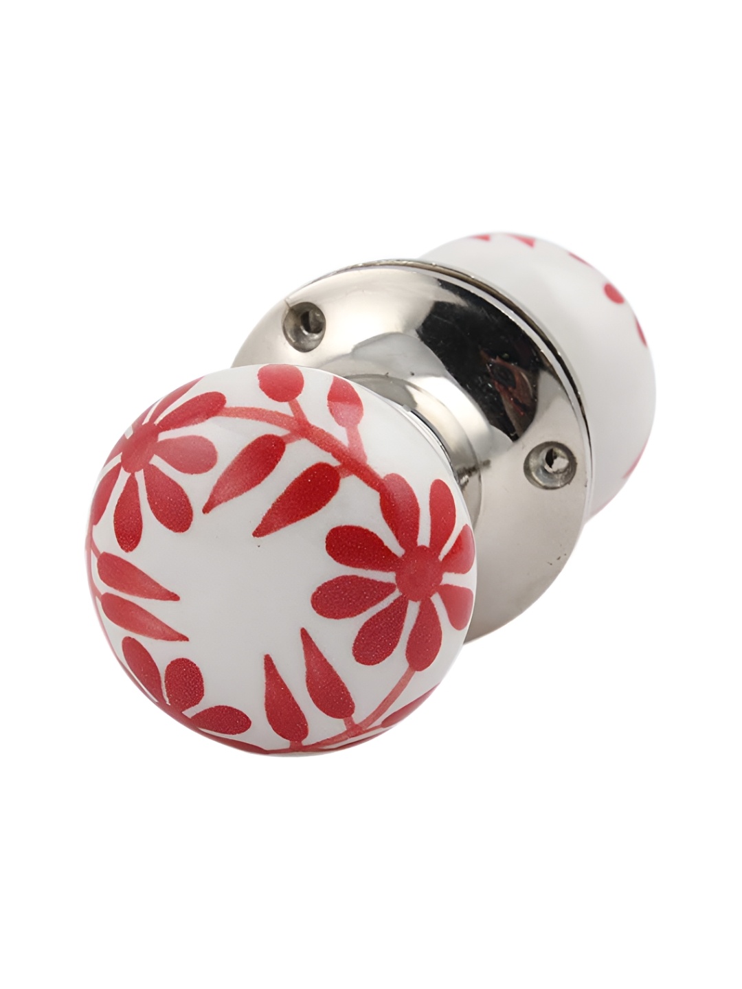 

Indianshelf White & Red Flower Printed Metallic Knobs