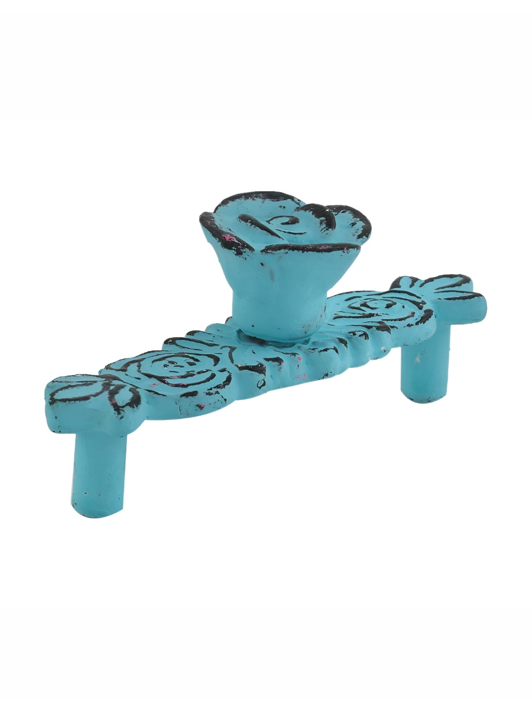 

Indianshelf Turquoise Blue & Black Rose Iron Distressed Pull Cabinet Handle