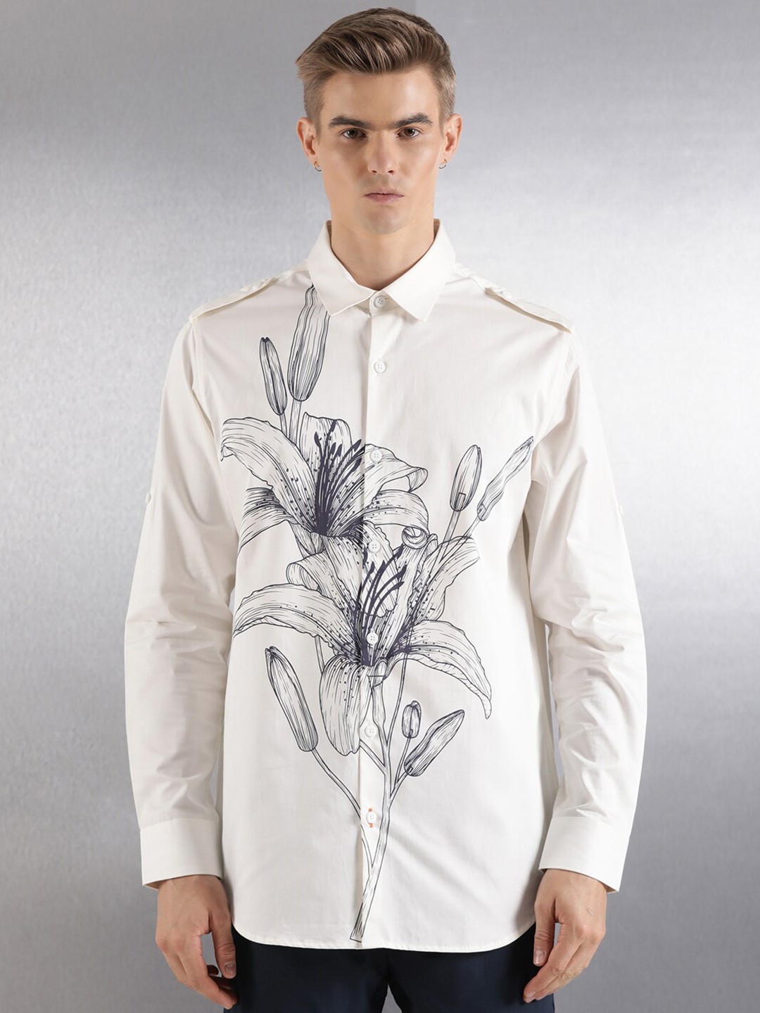 

Breakbounce Printed Cotton Relaxed Fit Casual Shirt, Off white