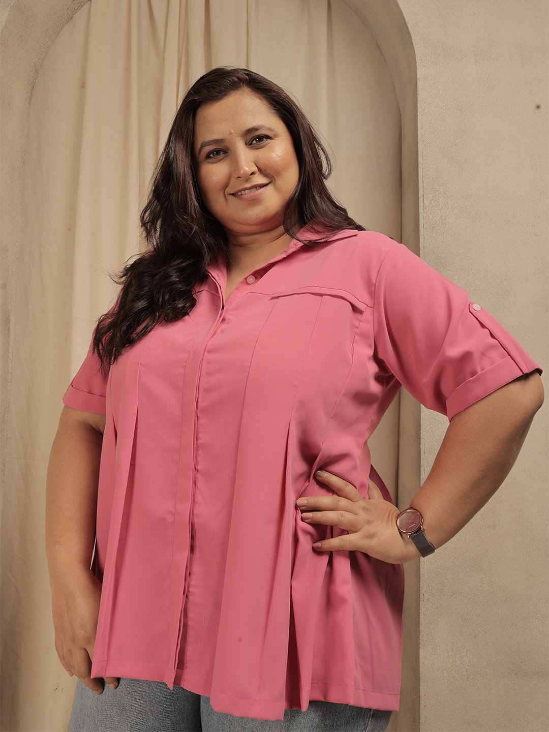 

BAESD Plus Size Standard Casual Shirt, Pink