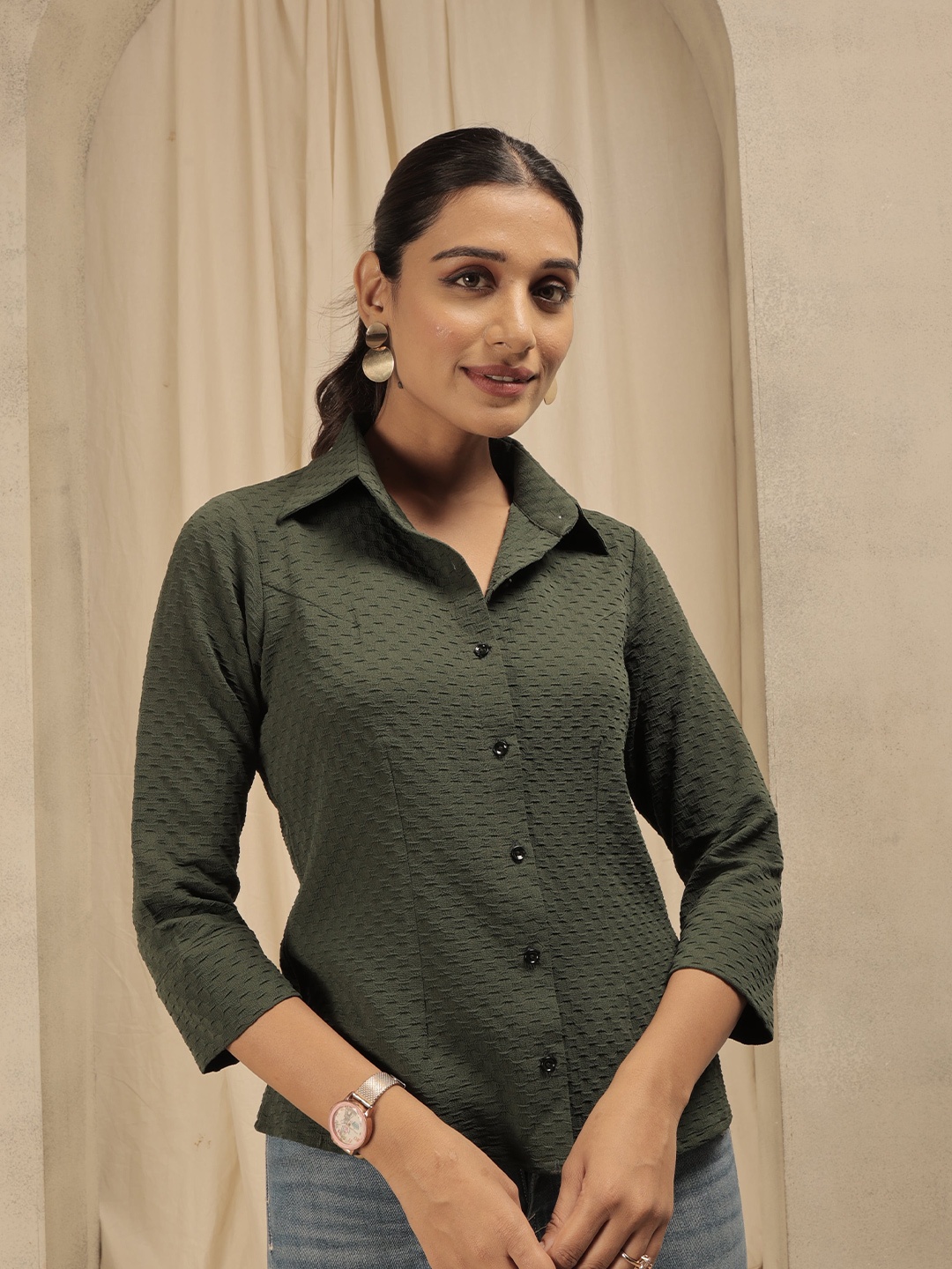 

BAESD Spread Collar Standard Formal Shirt, Green