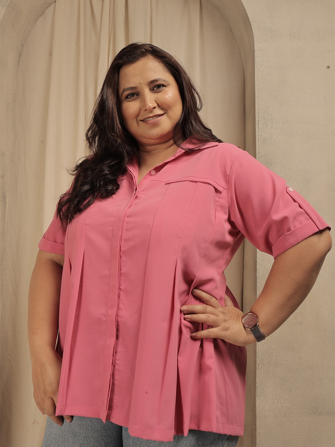 

BAESD Plus Size Standard Casual Shirt, Pink