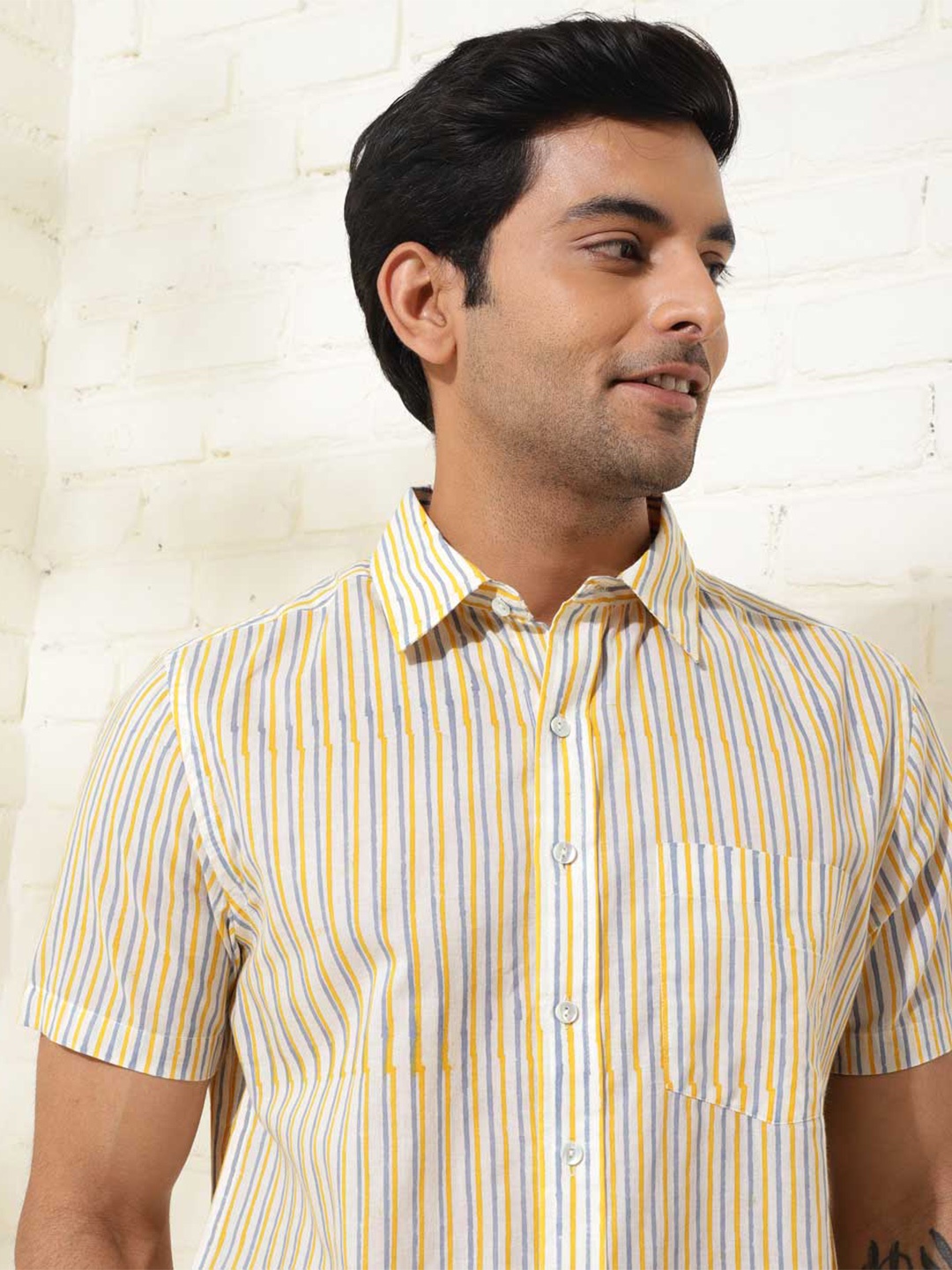 

Fabindia Opaque Striped Cotton Casual Shirt, White