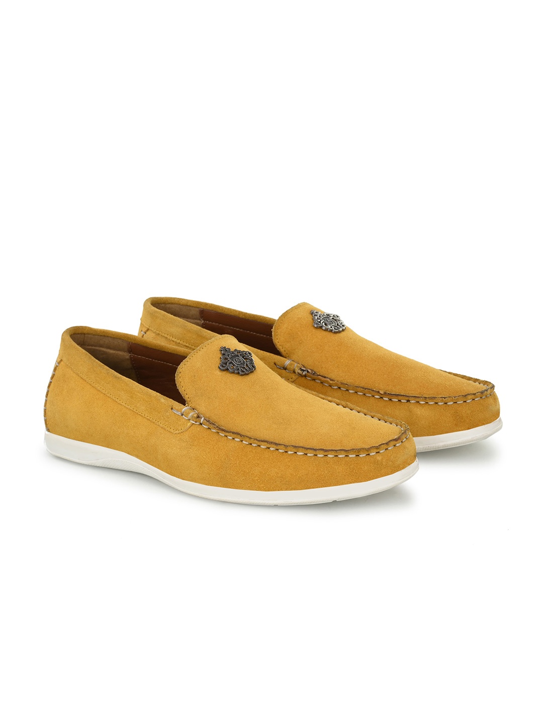 

Alberto Torresi Men Embellished Suede Loafers, Yellow