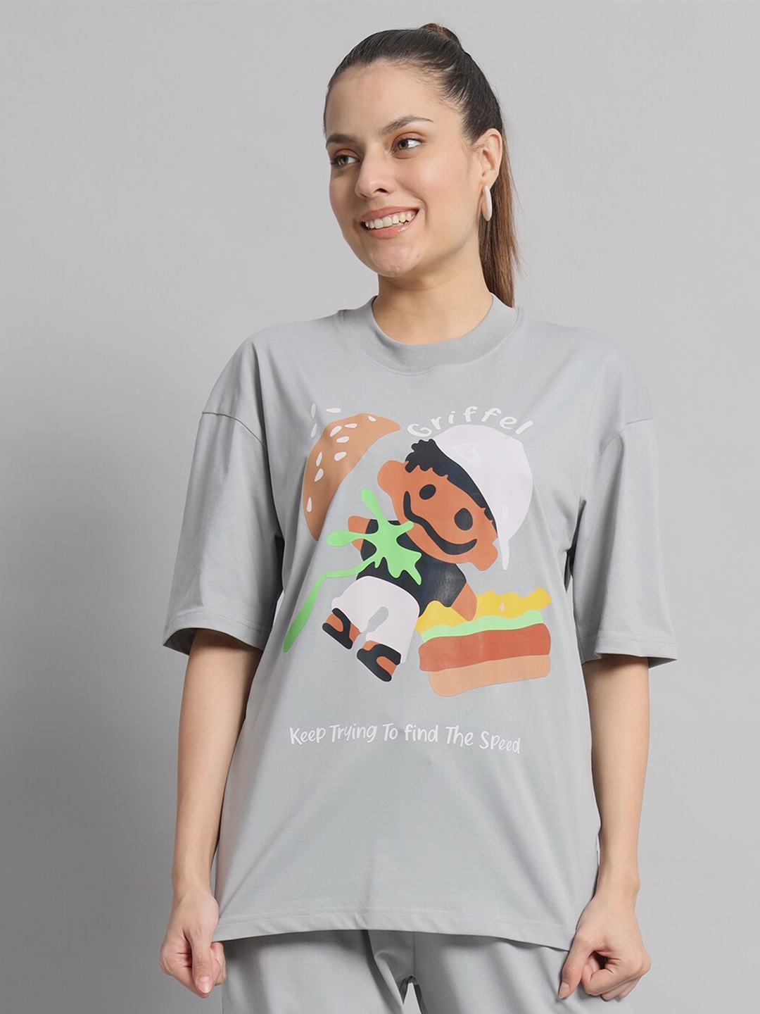 

GRIFFEL Graphic Printed Cotton Oversized T-shirt, Grey