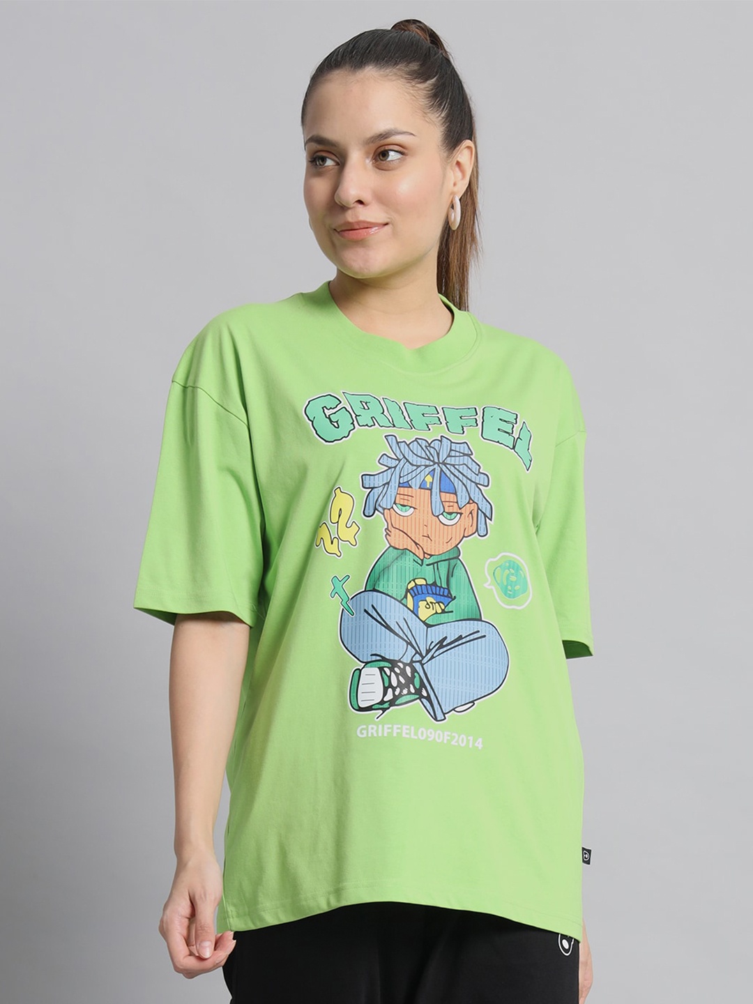 

GRIFFEL Graphic Printed Drop-Shoulder Sleeves Cotton OVersized T-shirt, Green